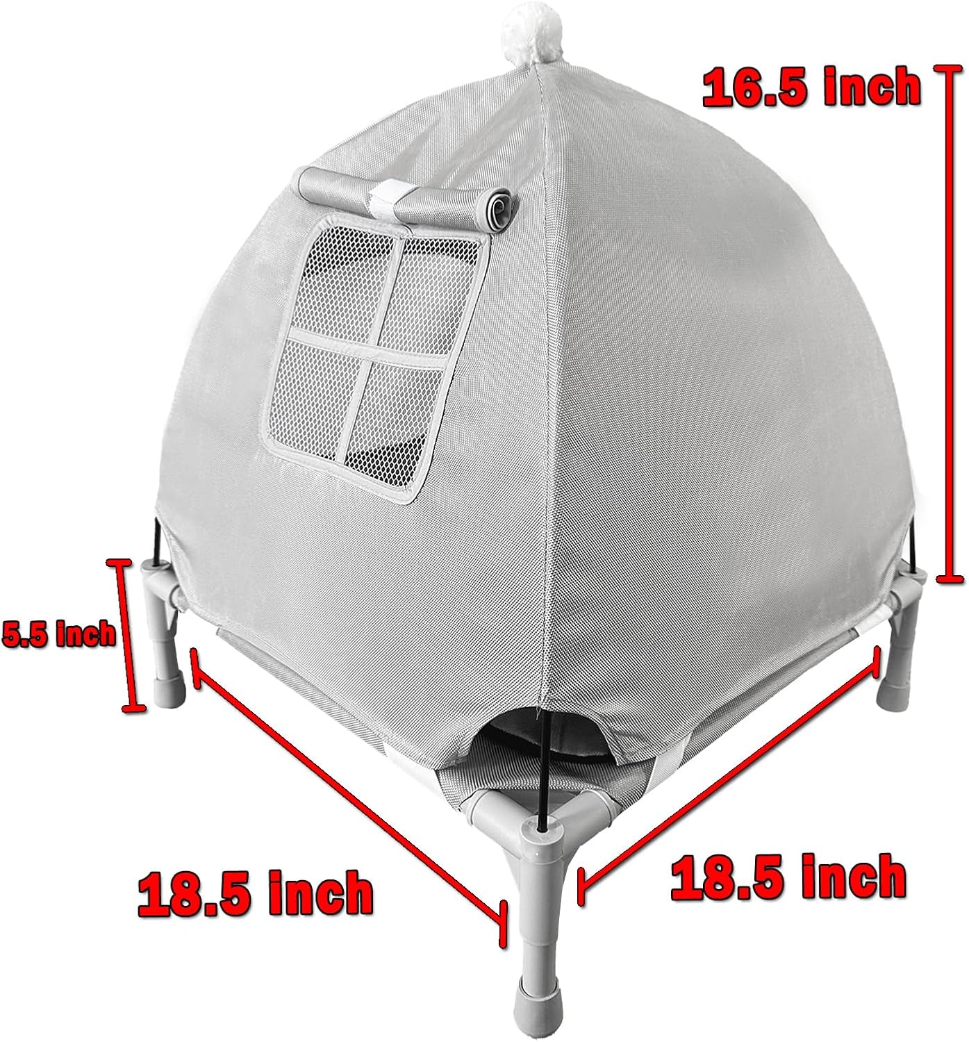 Love&go Elevated Dog Bed with Canopy, Raised Dog House, Elevated Dog Tent (S - Grey Bed with Canopy, Small-18.5x18.5x5.5 inch)