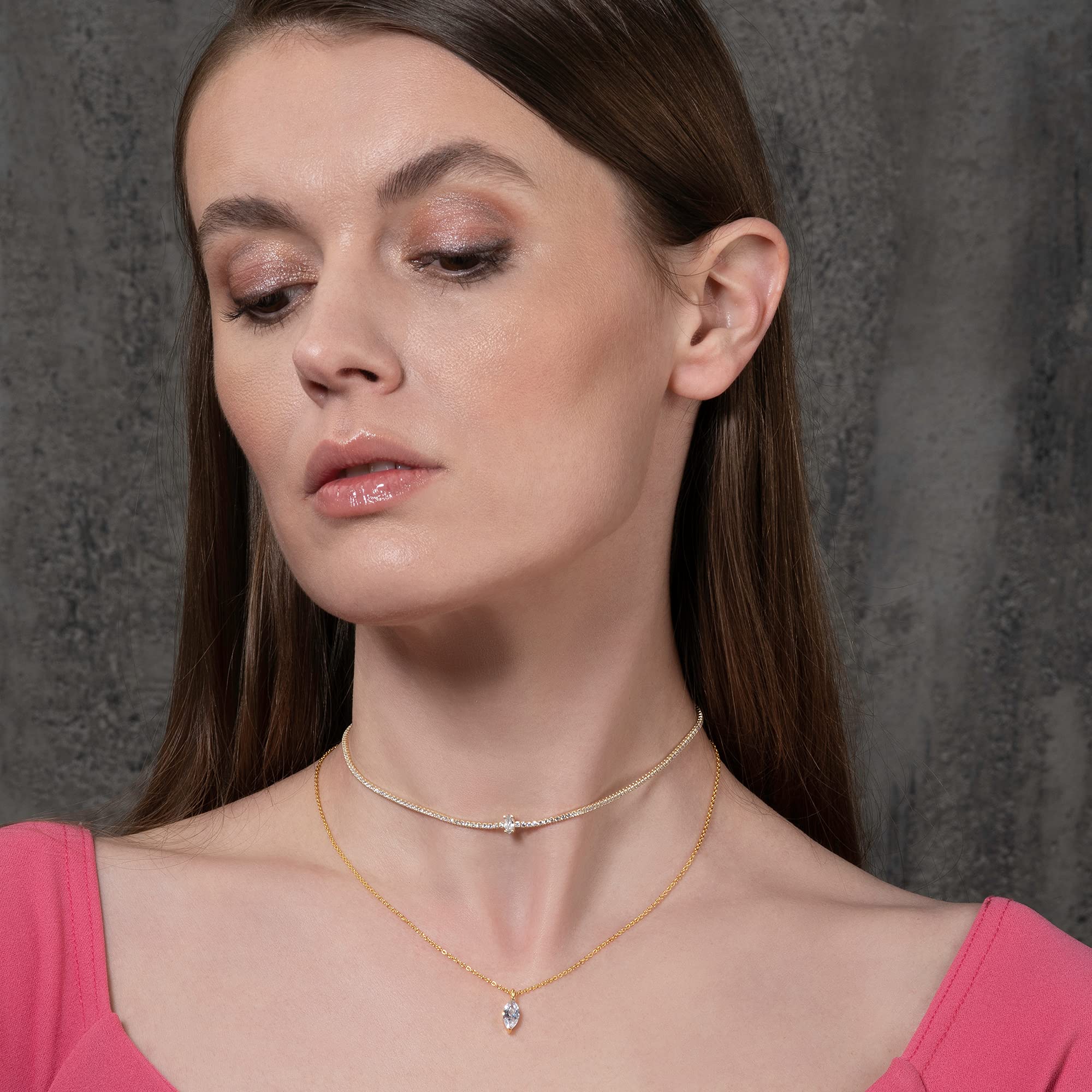 namana Collana Girocollo per Donna e Ragazza, Collane in Argento Sterling 925 con Zirconi Cubici in Taglio Marquise, Gioielli Donna, Idee Regalo per le Donne