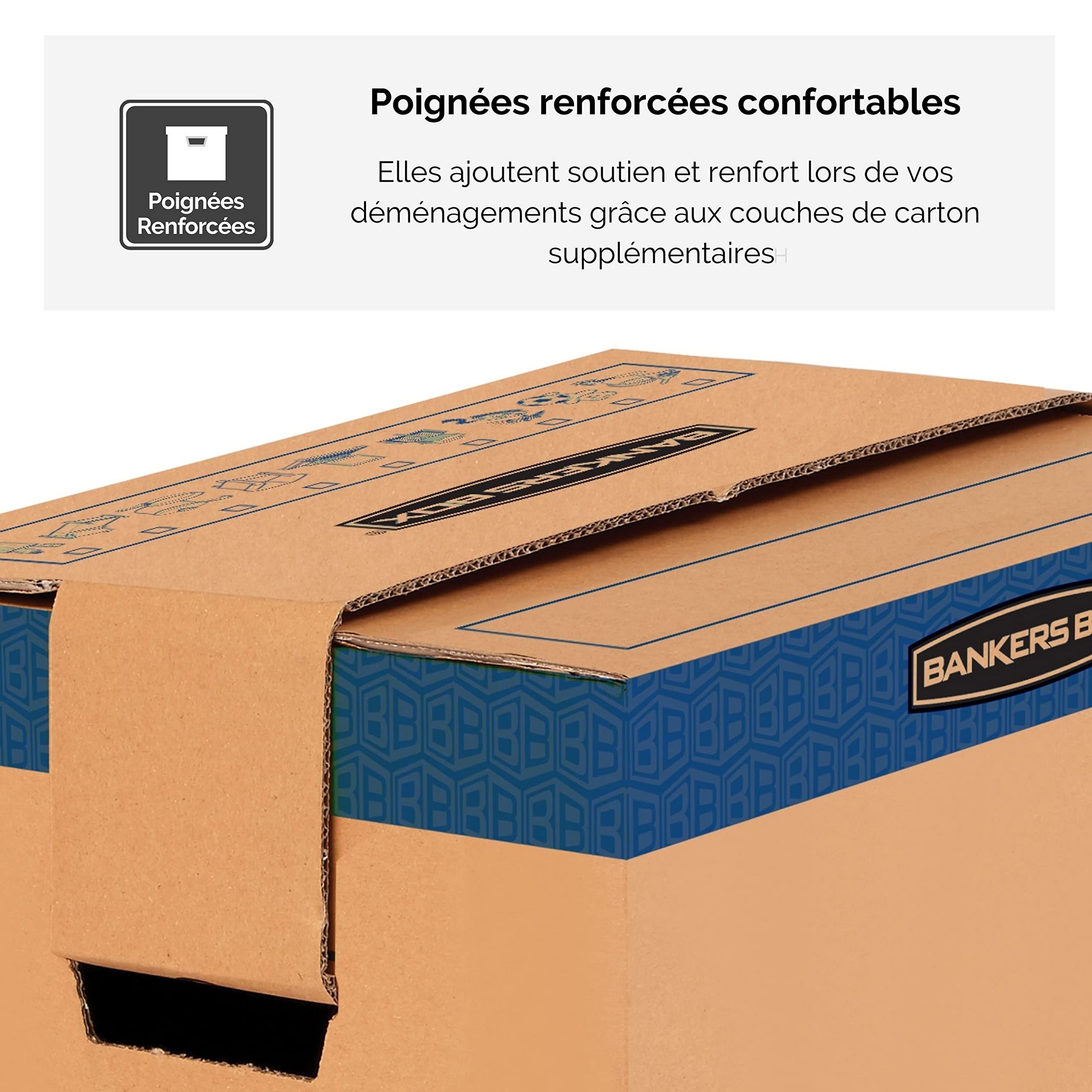 Fellowes 6205401 Caisses de déménagement à charge lourde montage automatique Bankers Box SmoothMove - Large - Lot de 5