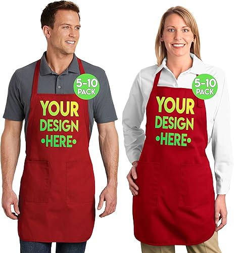 Miniatura 9 de Delantales de logotipo personalizado para mujeres y hombres  Añade tu diseño bordado  Delantal personalizado de longitud completa con bolsillos (1
