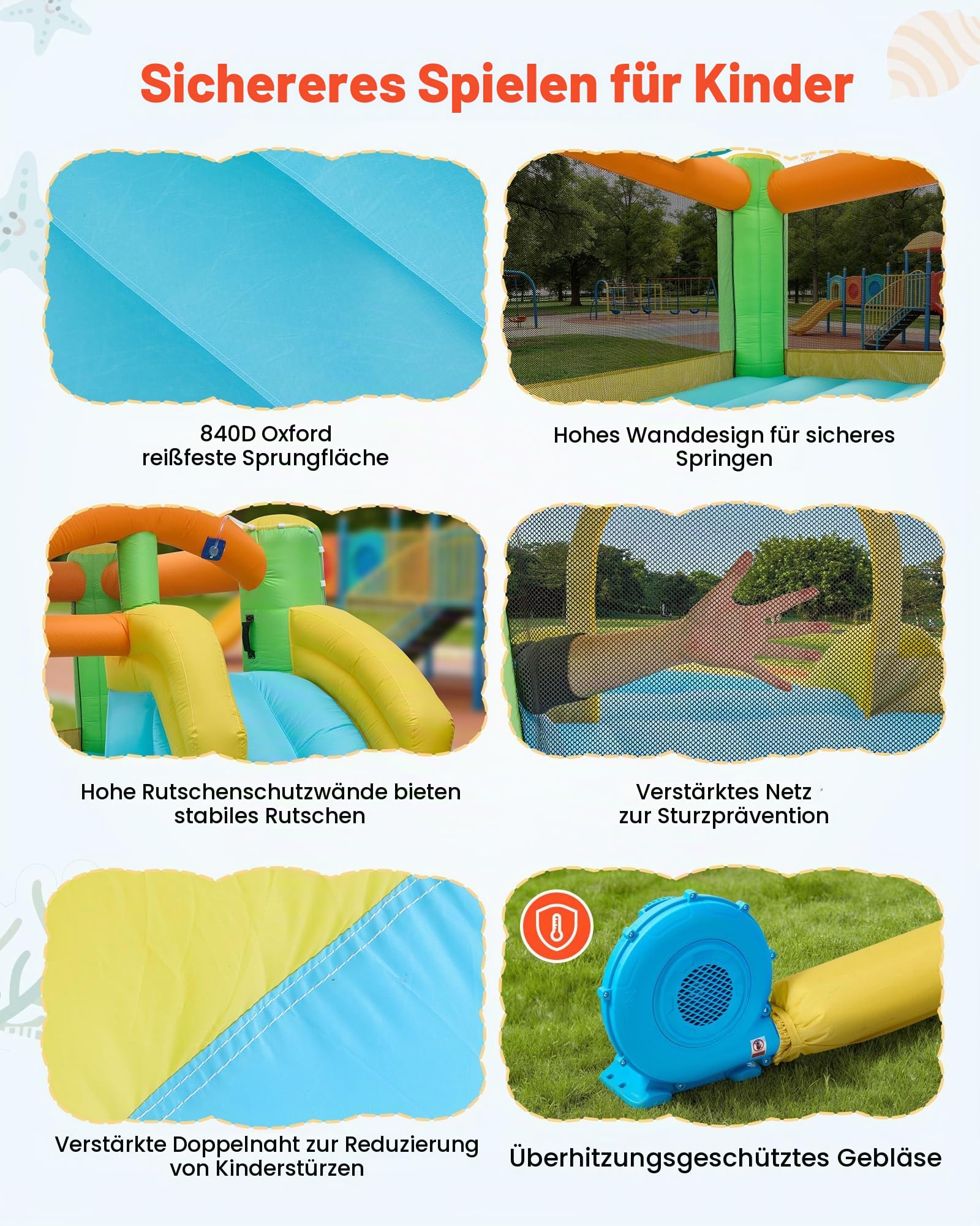 VEVOR Aufblasbare Wasserhüpfburg (382 x 398 x 197 cm), Hüpfburg mit Wasserrutsche & Hüpfburgelementen & Basketball & Planschbecken & Wasserringwurfspiel, für 3–4 Kinder (3 bis 8 Jahre Alt)