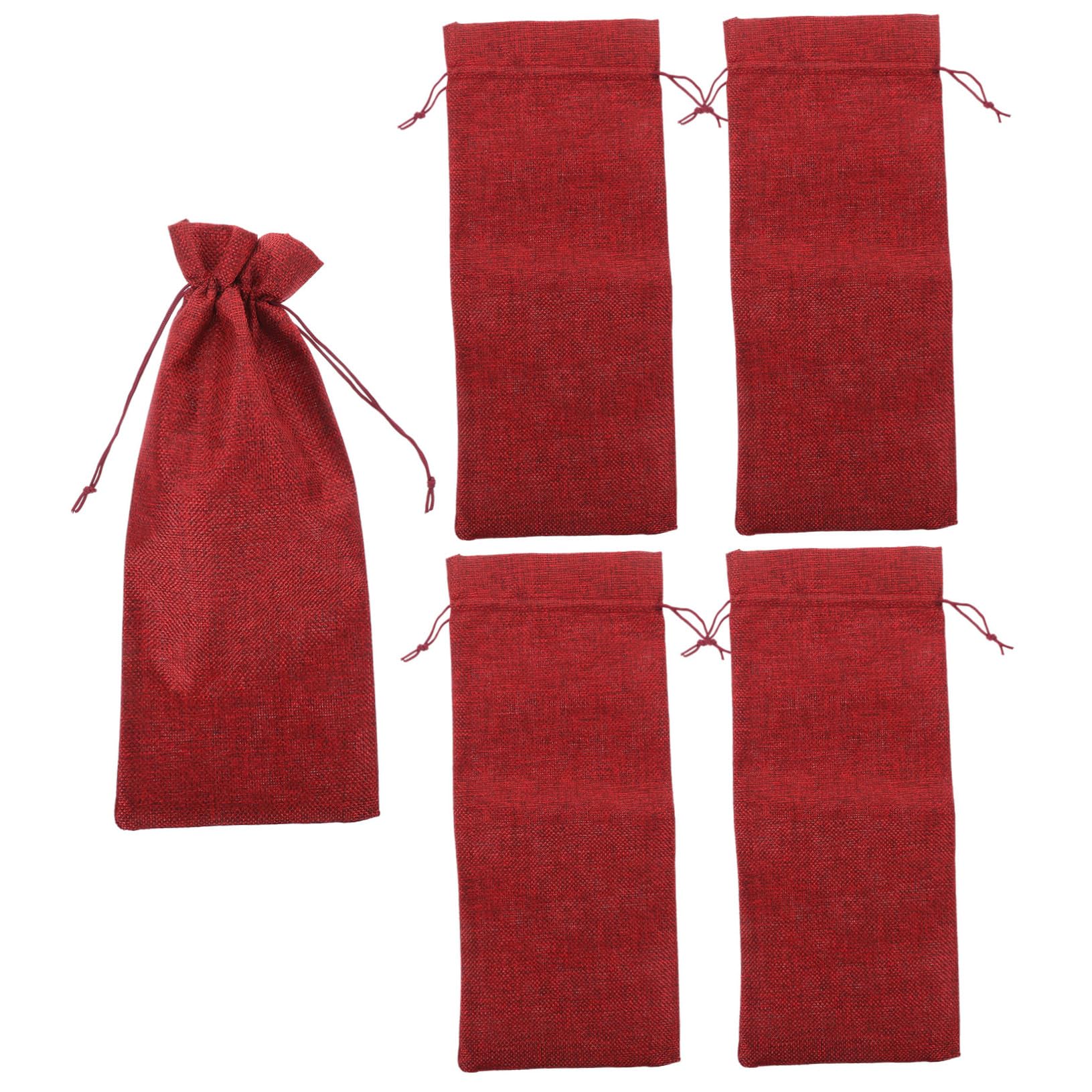 Mobestech 5 Ensembles À Bouteille De Vin en Toile De Jute Boire Canettes De Boissons Gazeuses Empileur Sachet Toile De Jute Noel Poche À Vin À Vin Réutilisable Lin Rouge 5 Pièces * 5