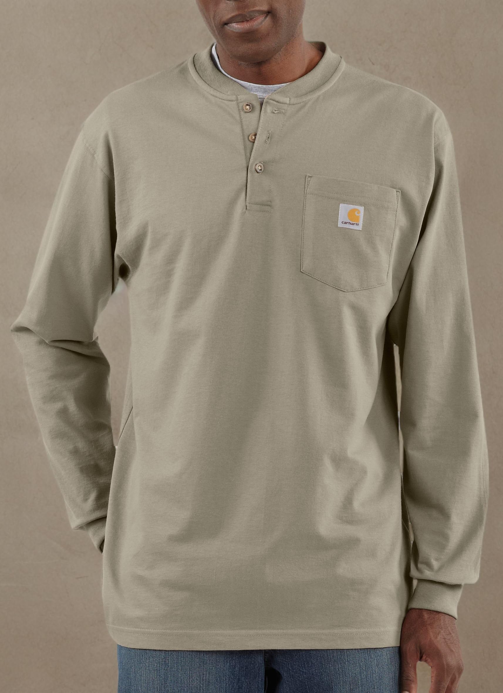 Carhartt Herren-T-Shirt, lockere Passform, schwer, langärmelig, Henley-T-Shirt mit Tasche, Wüste, XL – Ansicht 3