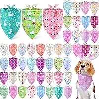 Preboun 50 Pack Easter Dog Bandanas Bulk - 25 Cute Bunny Styles Triangle Kerchiefs for Dogs Cats Pets Parties Photos Gifts