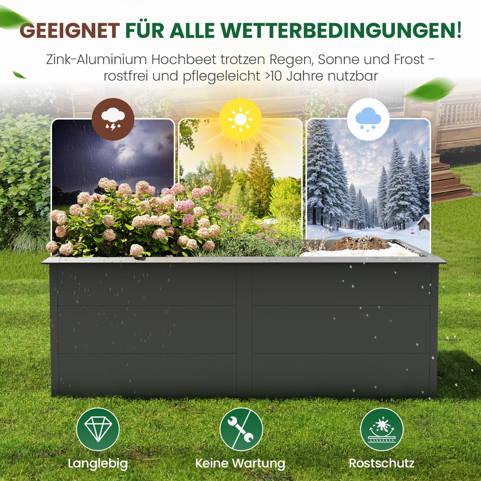 UDPATIO Hochbeet Metall XXL 200x100x77 cm, Stabiles Hochbeete-Kit mit verstärkten Innenstreben – Wetterfestes Gartenbeet mit offener Bodenstruktur, Gemüsebeet & Blumenbeet für Garten, Anthrazit