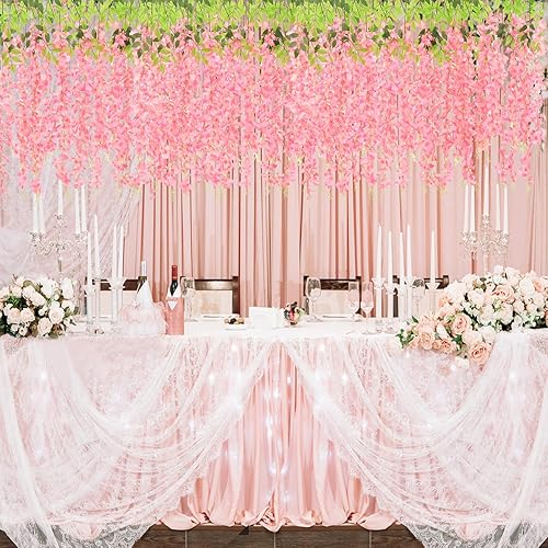 Miniatura 7 de BLEUM CADE 36 flores colgantes de glicina de color rosa oscuro, 3.6 piesunidad, flores de glicina falsas, guirnalda de glicina artificial colgante