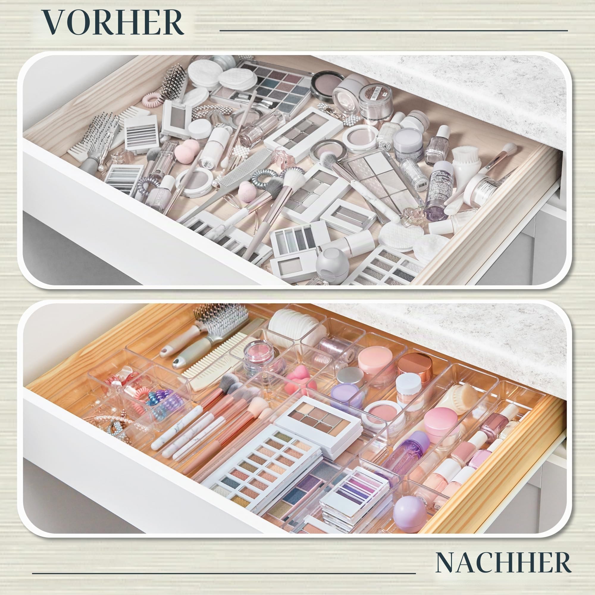 STORi SimpleSort 18-teiliges stapelbares transparentes Schubladen-Organizer-Set | mehrere Größen | Make-up-Aufbewahrungsbehälter und Büro-Schreibtisch-Schubladenteiler | Hergestellt in den USA