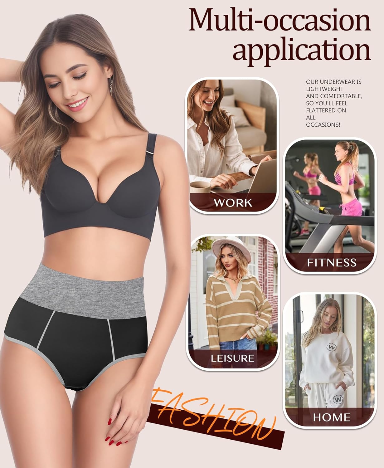 Cotton Underwear for Women High Waist Full Coverage Briefs Soft Stretchy Panties Breathable Underpants 2-5 Pack - Image 5