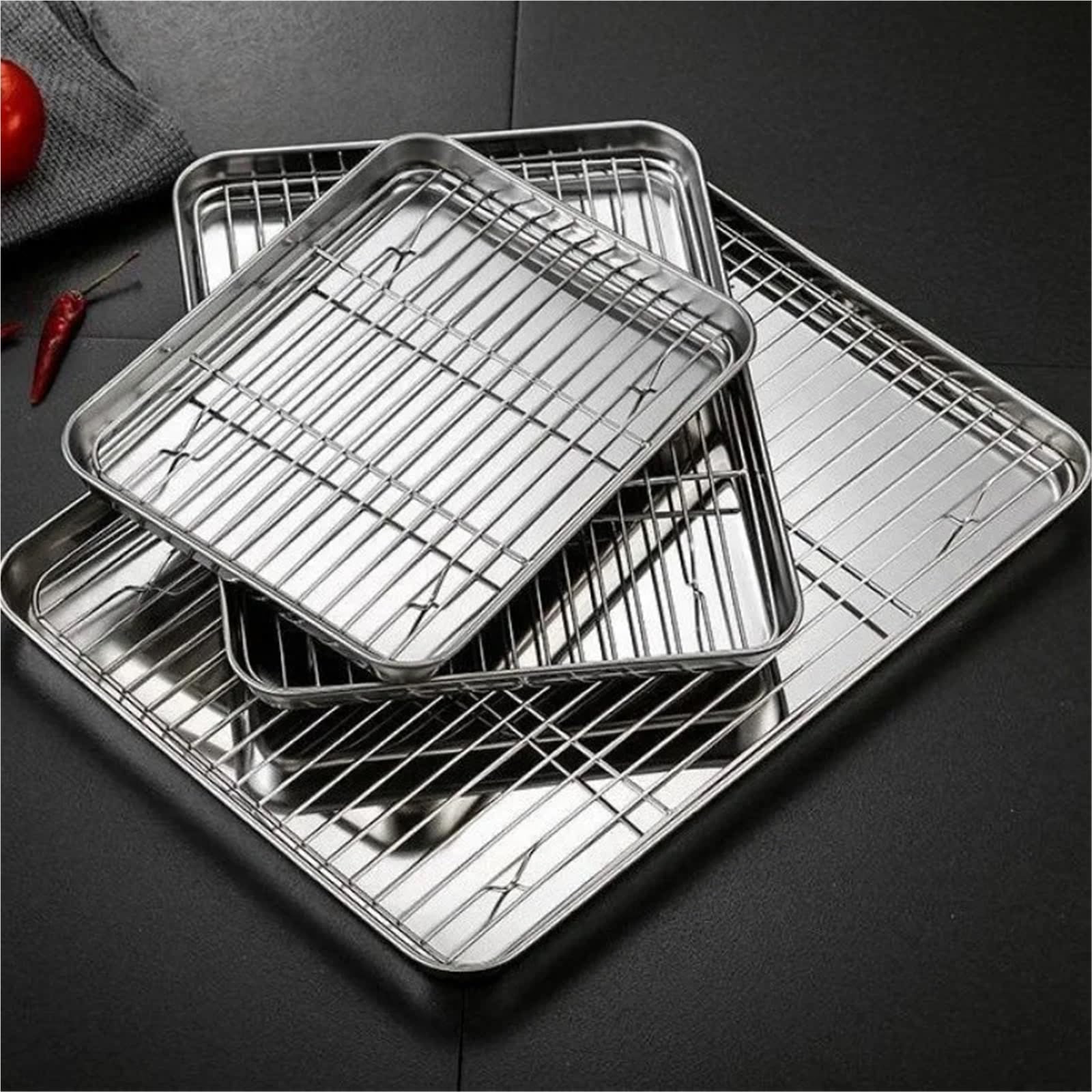 Bandeja Para Horno Bandeja for hornear pasteles de acero inoxidable 304, bandeja for barbacoa, horno, bandeja for brownie con rejilla de alambre, herramienta for cocinar y asar, 2 uds. Para Hornear(31