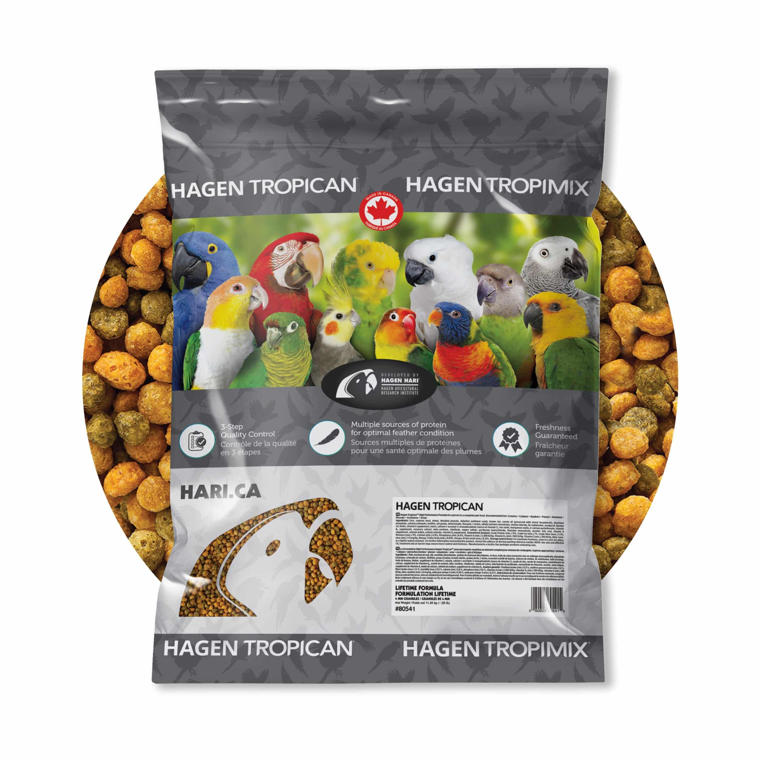 Hari Karma dla ptaków tropikalnych, karma dla papug Hagen z orzeszkami ziemnymi i nasionami słonecznika, granulat konserwacyjny, formuła dożywotnia, worek 11,3 kg