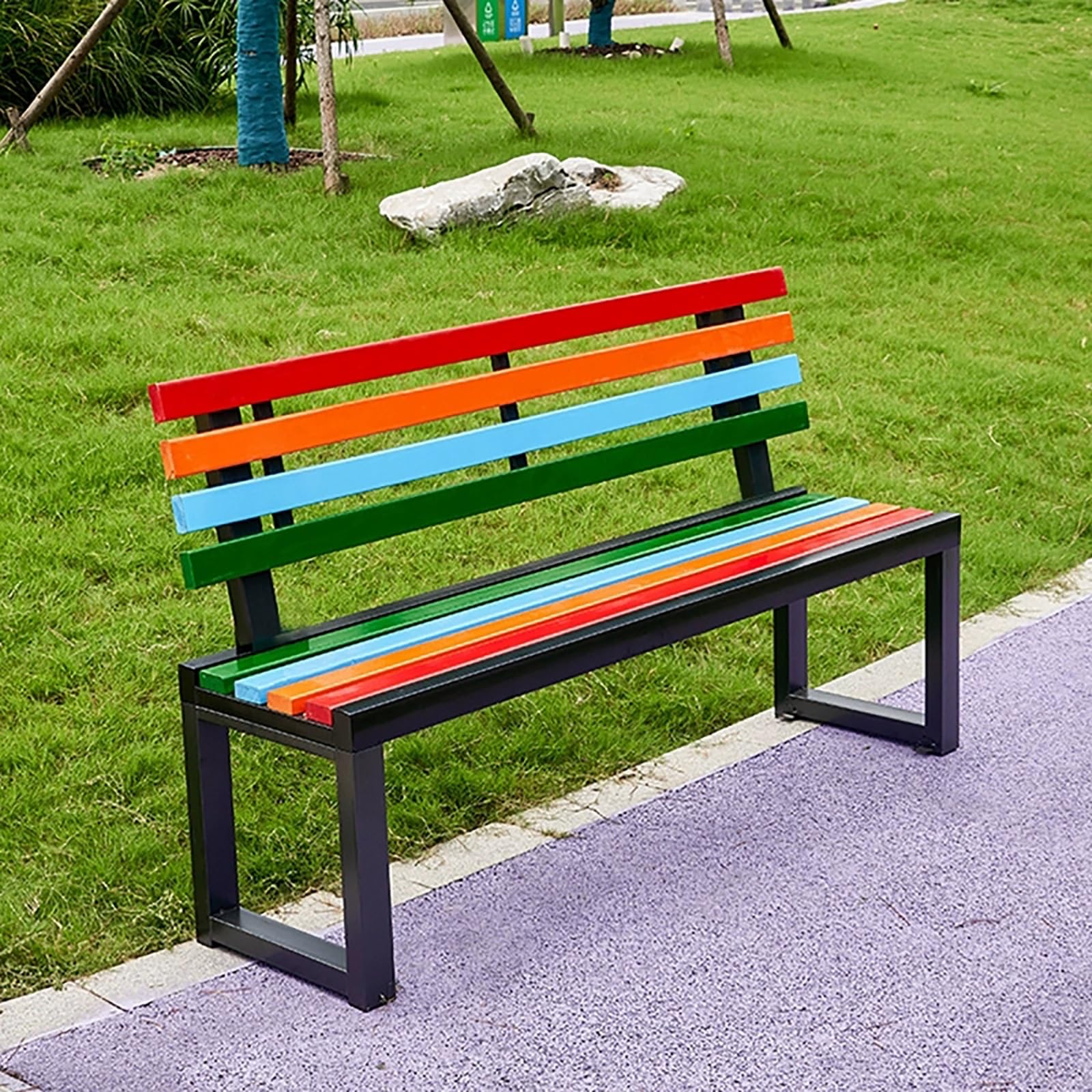 Solidna metalowa ławka ogrodowa na zewnątrz z oparciem – 180 cm długa, odporna na warunki atmosferyczne, czarna ławka dla 2-3 osób, pojemność 400 kg, idealna na patio, do ogrodu, werandy