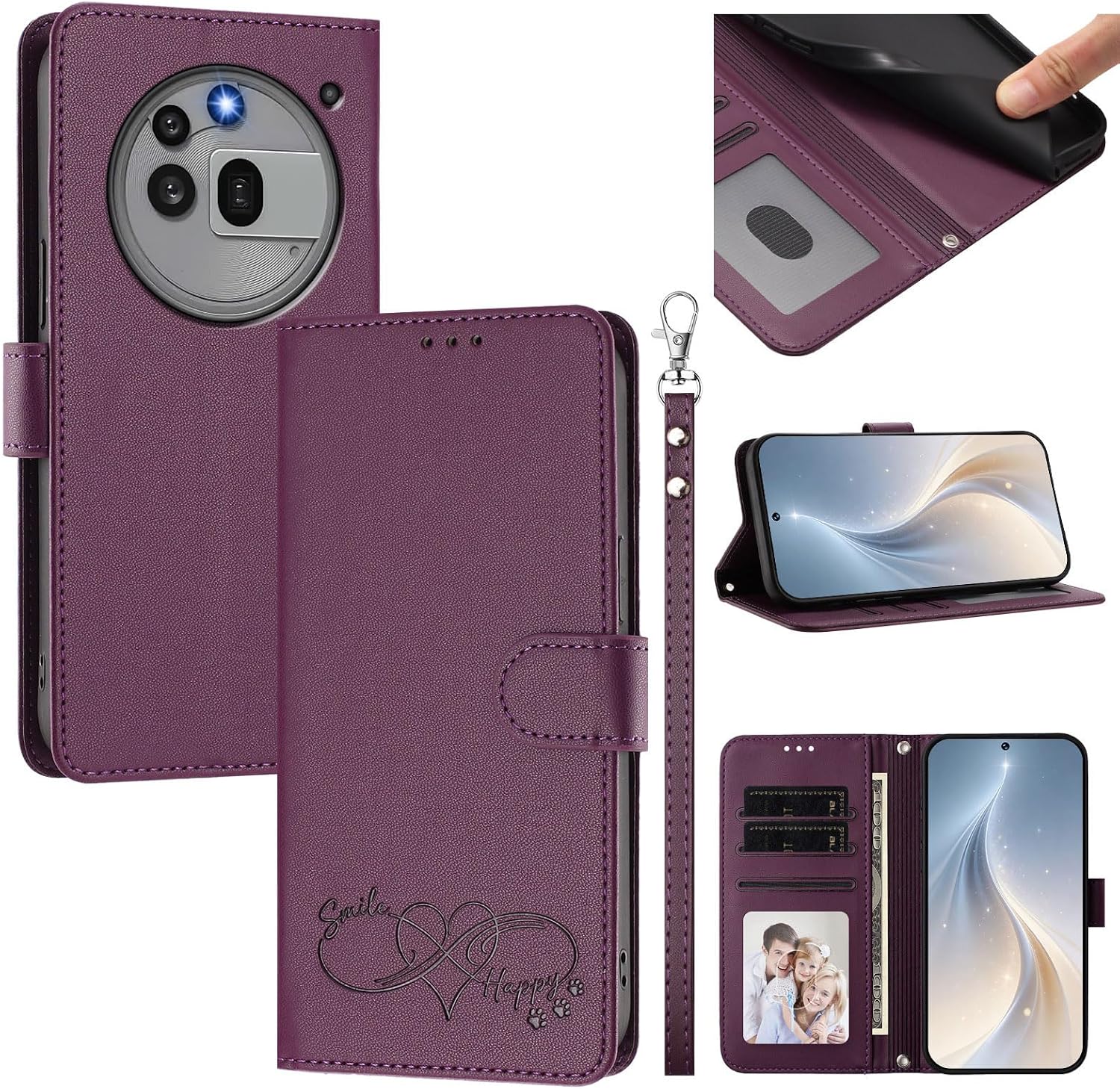Compatible with Nothing Phone 3a Pro Flip-Kickstand-Magnetic Card Slot Lanyard Protective Case Violet