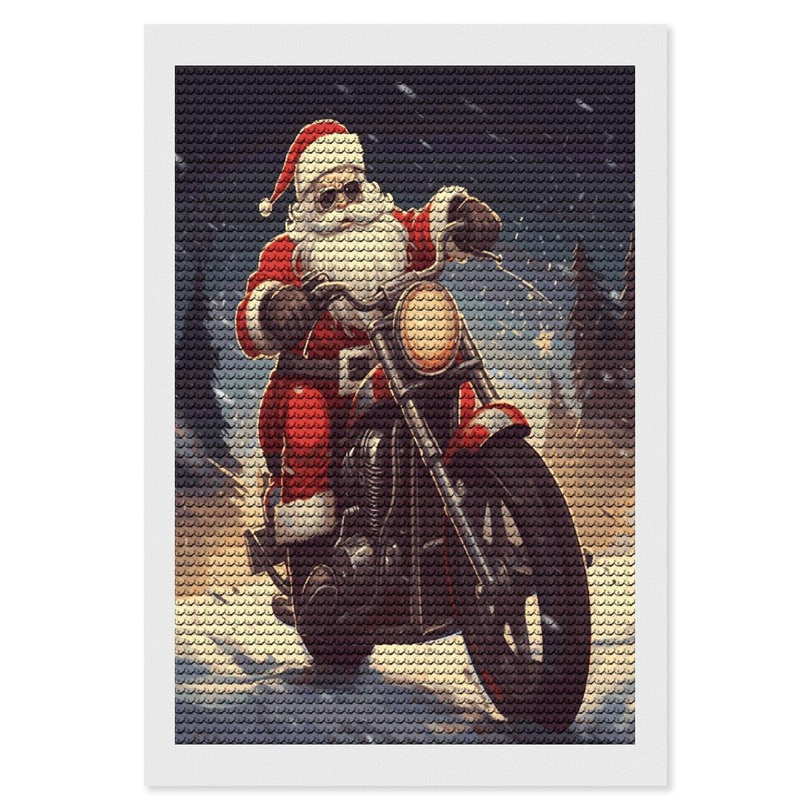 LDGSUPH Santa Claus Biker Riding Diamond Painting Kits for Adults Paint with Diamond Pictures Art DIY Full Drill Diamond Dots Painting Personalized Diamond Photo for Home Wall Decor Gift 8"x12"