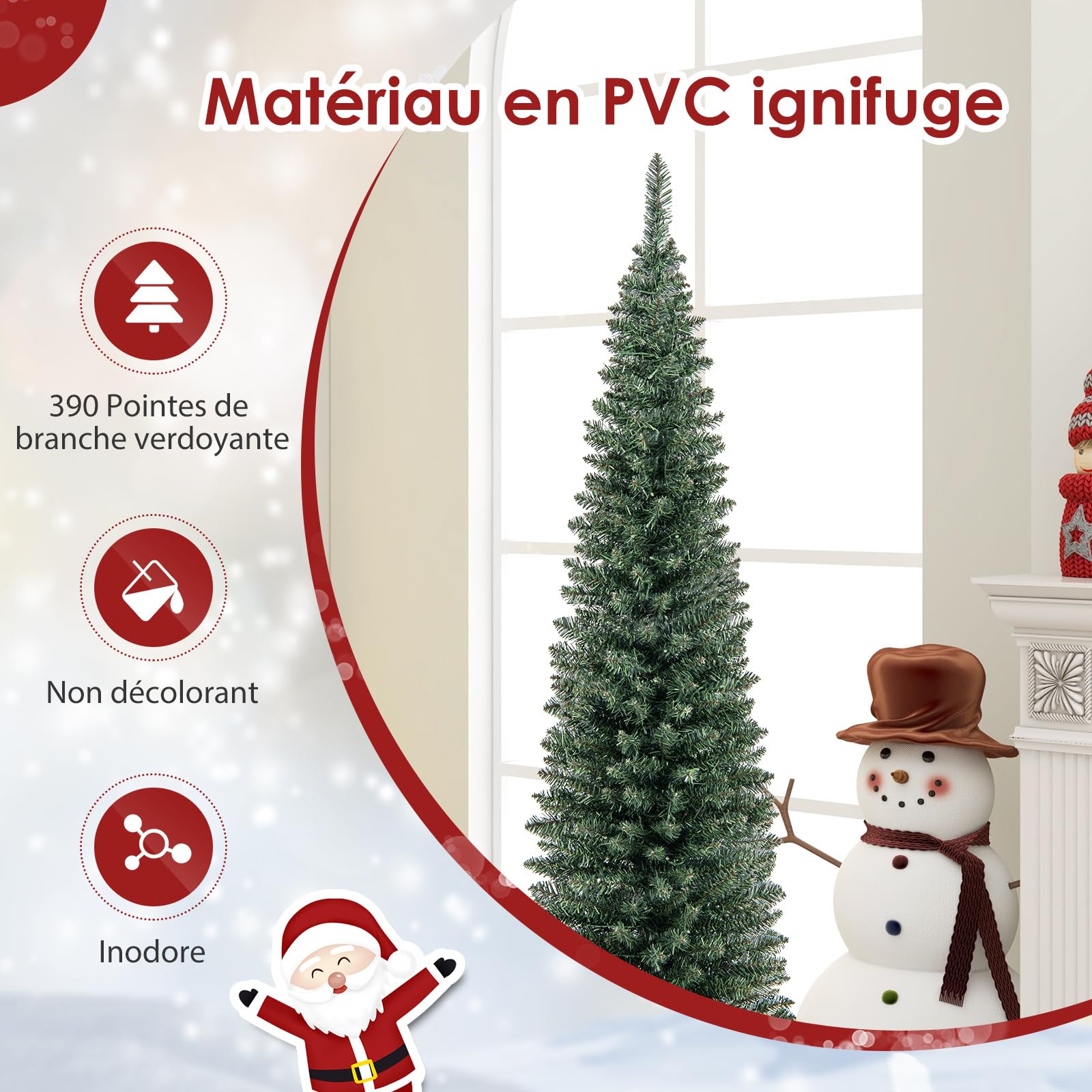 COSTWAY Sapin de Noël Artificiel de 180 cm Lumineux LED, 390 Branches, 180 lumières LED Blanc Chaud, Support en métal Pliable, décoration hivernale, pour la Maison, Le Bureau