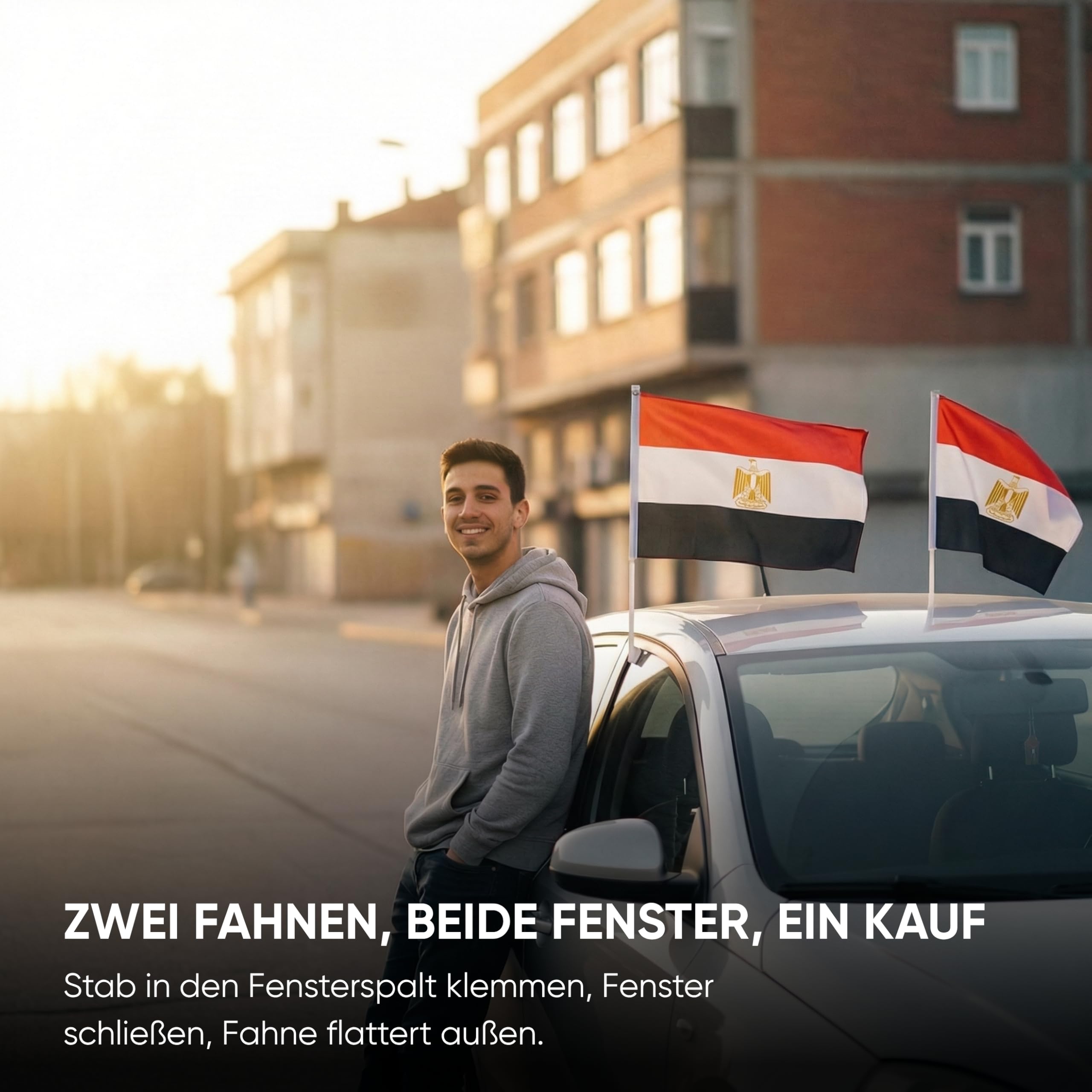 2er Set Auto Fahne Ägypten - Autofahnen Ägyptische Flagge 30 x 45 cm, Fußball Fanartikel, WM & EM, Länderflagge Ägypten