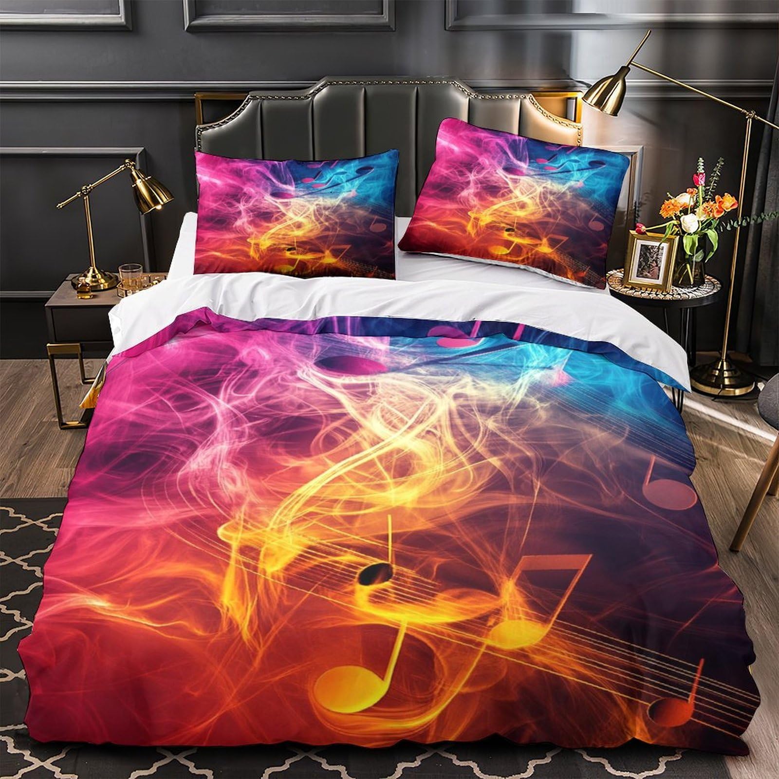 Drap de couette 3 pièces imprimé 3D avec housse de couette motif musique abstrait