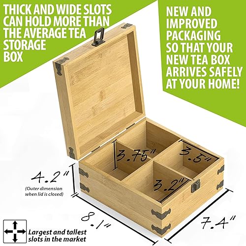 Miniatura 28 de Caja organizadora de té de bambú sin productos químicos, ecológica, grande, alta y ajustable, baúl de almacenamiento de madera natural