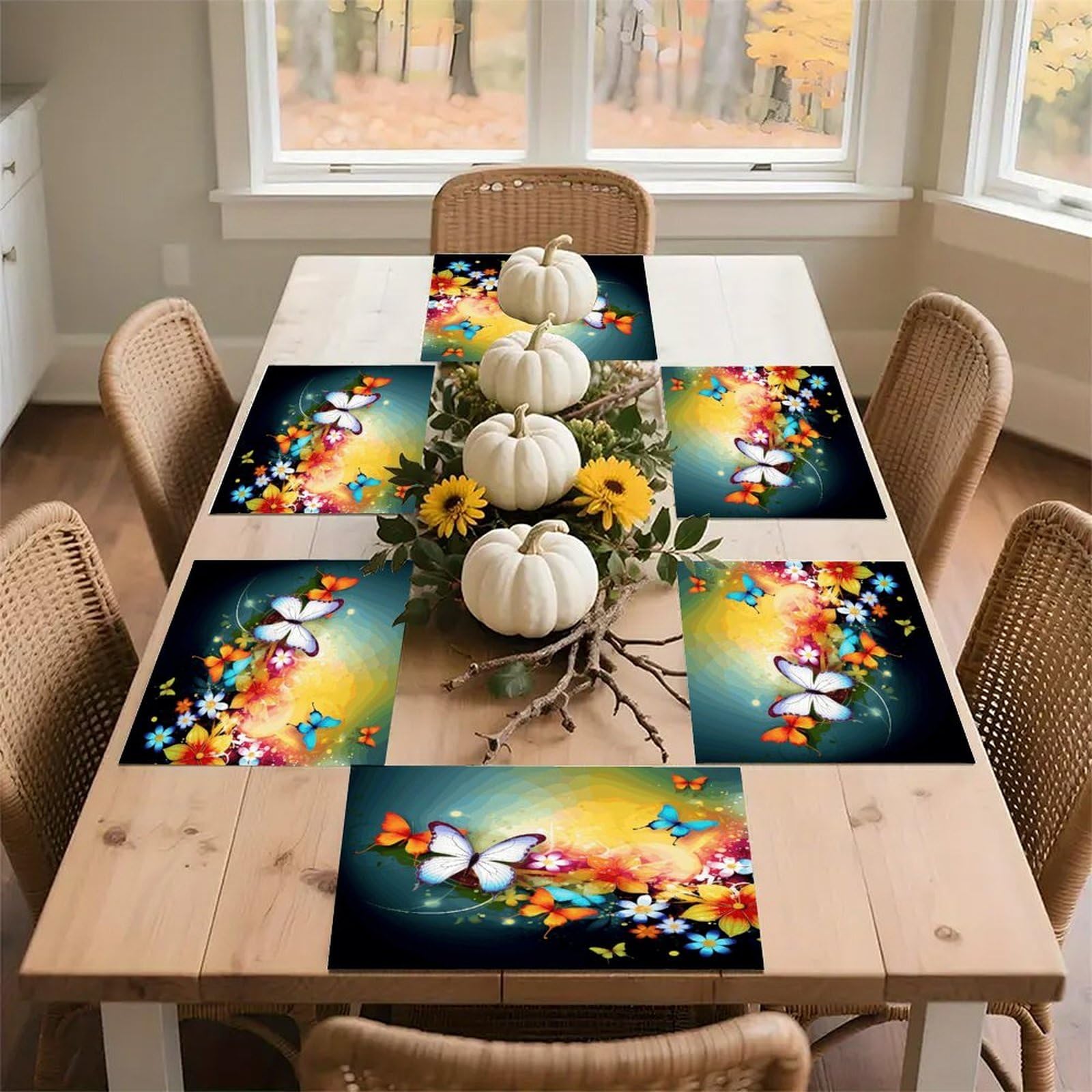 Colorful with Butterfly Placemats Non-Slip Heat Resistant Table Mats Flax Washable Cloth Place Mats Easy to Clean Premium Placemat for Kitchen Dining Table Decor Party Outdoor