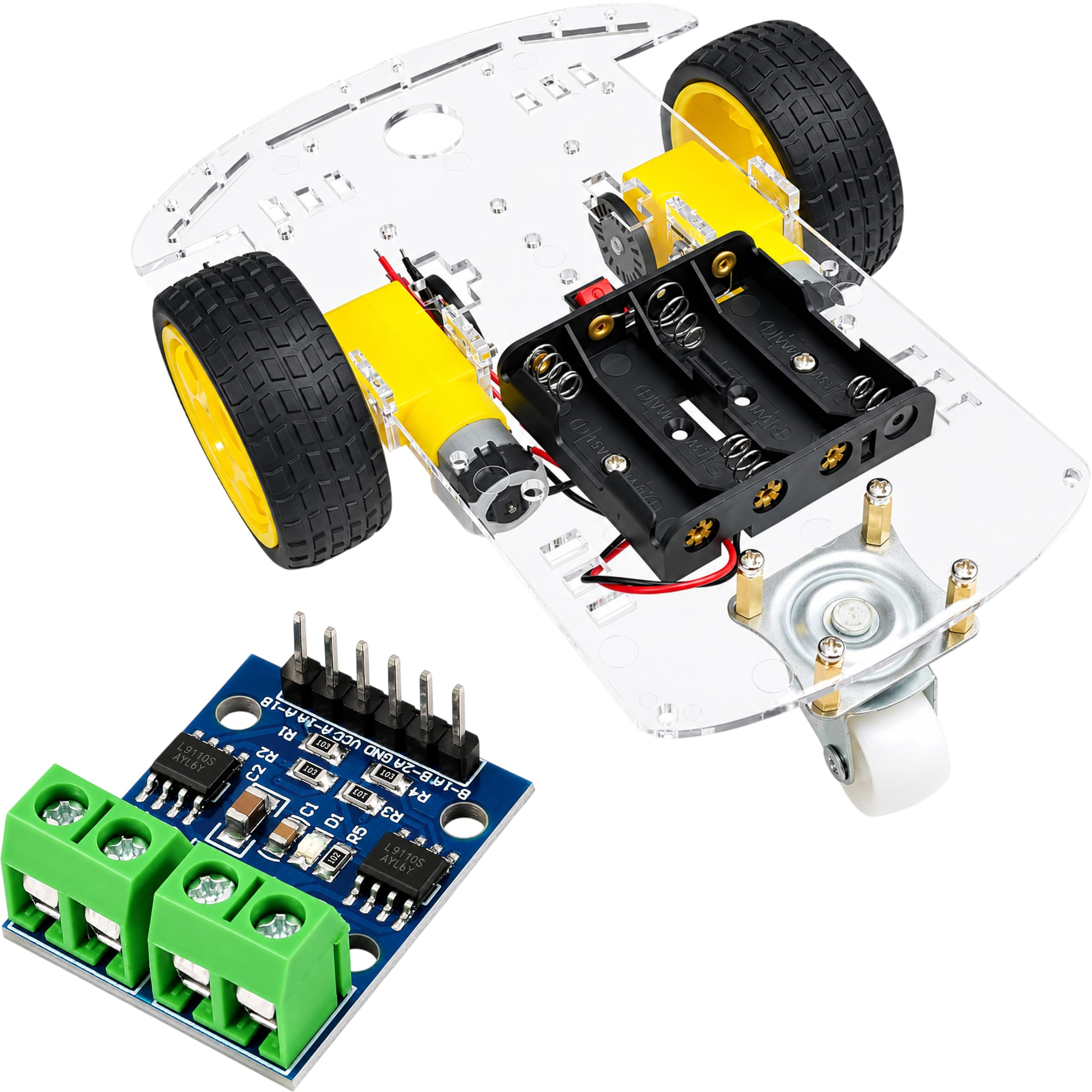 2WD Robot Car Chassis Kit with L9110S Dual Motor Driver, Pre-Assembled