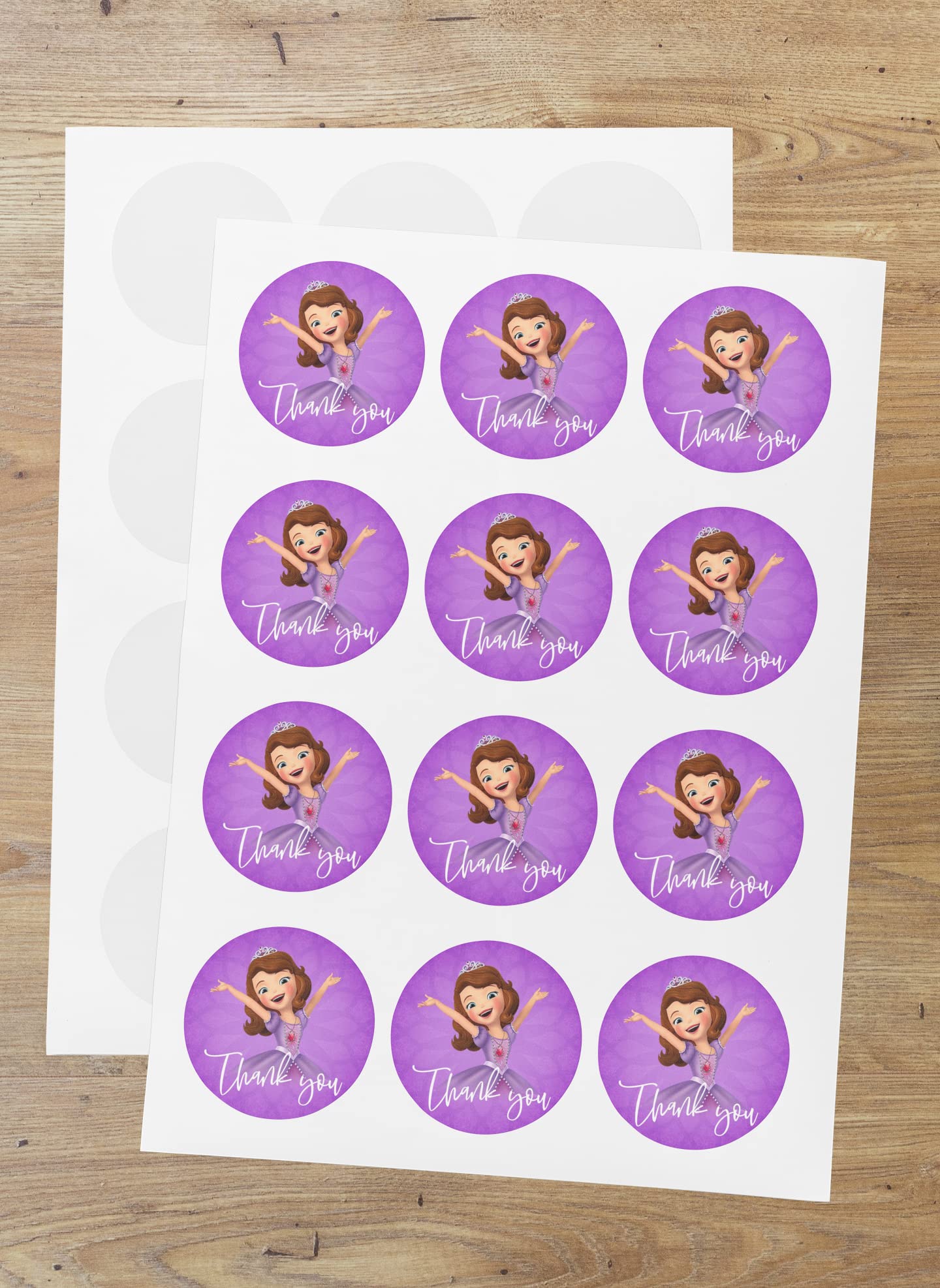 Sofia Theme- Thankyou Sticker (6 CM/Sticker/Brown, Purple, White/24Pcs)
