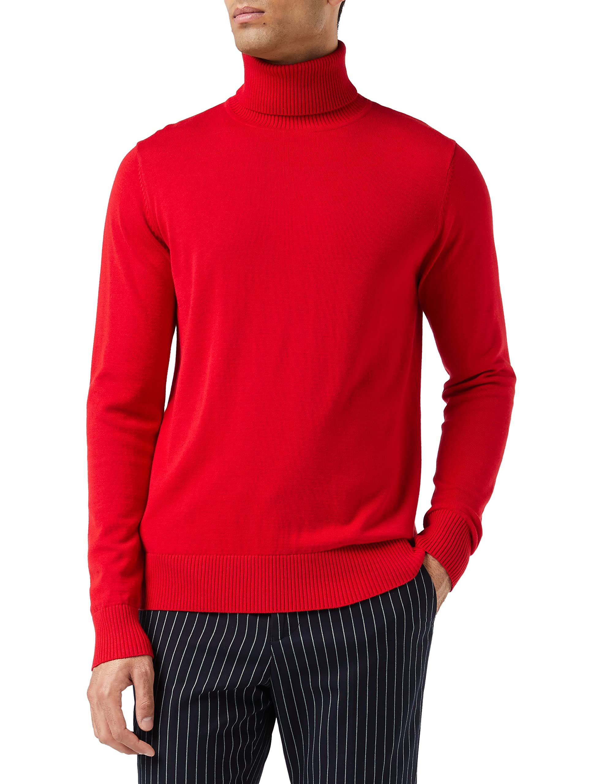 Xposed Mens Roll Neck Jumper Soft Cotton Fine Knitted High Turtle Polo Pullover Top[JUMPER-G1808,L,Red]