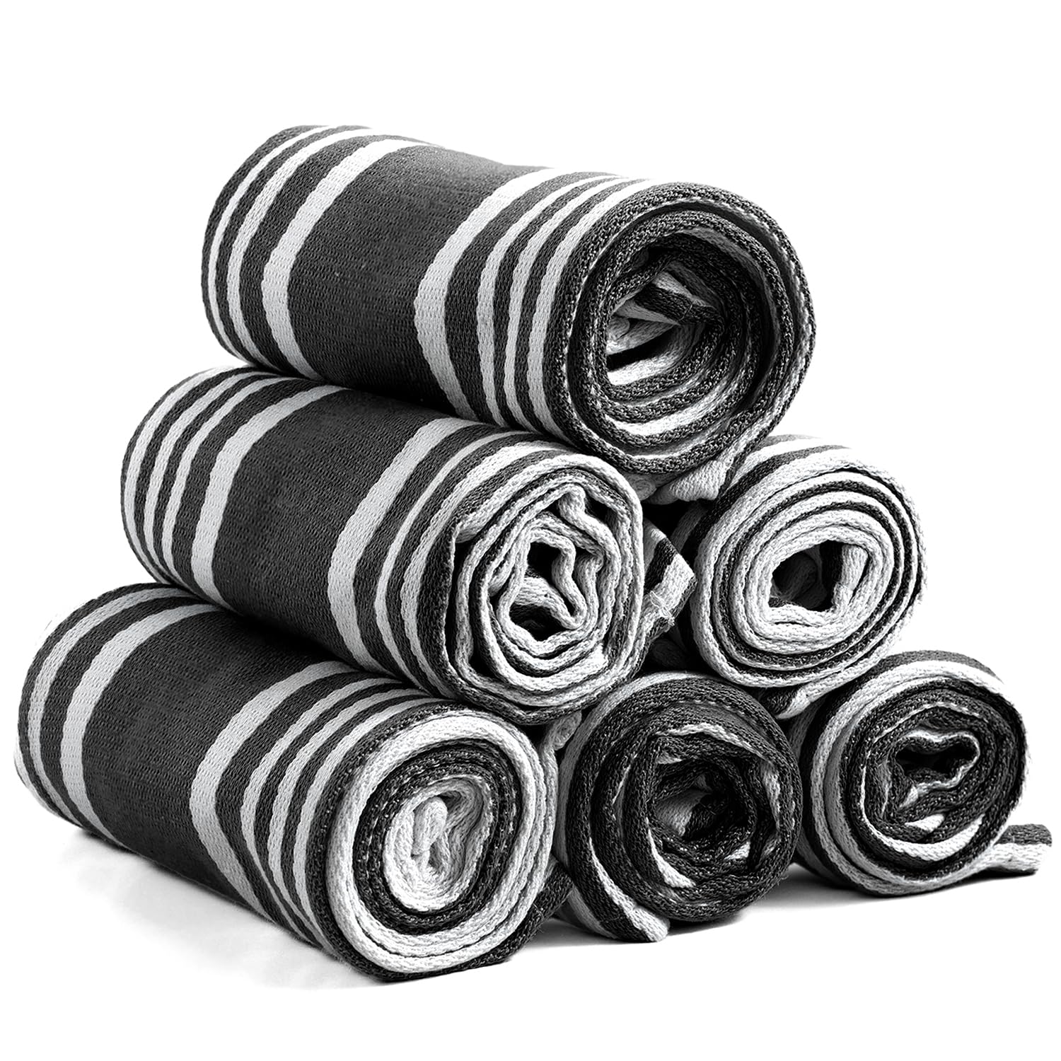 Ashton Sheets American Stripe Kitchen Towels 100% Cotton Pack of 6, Highly Absorbent Quick Drying, Soft Cotton Dish Towels 20x30 Inch for Kitchen with Hanging Loop - Black and White Tea Towel Pack of 6 (20