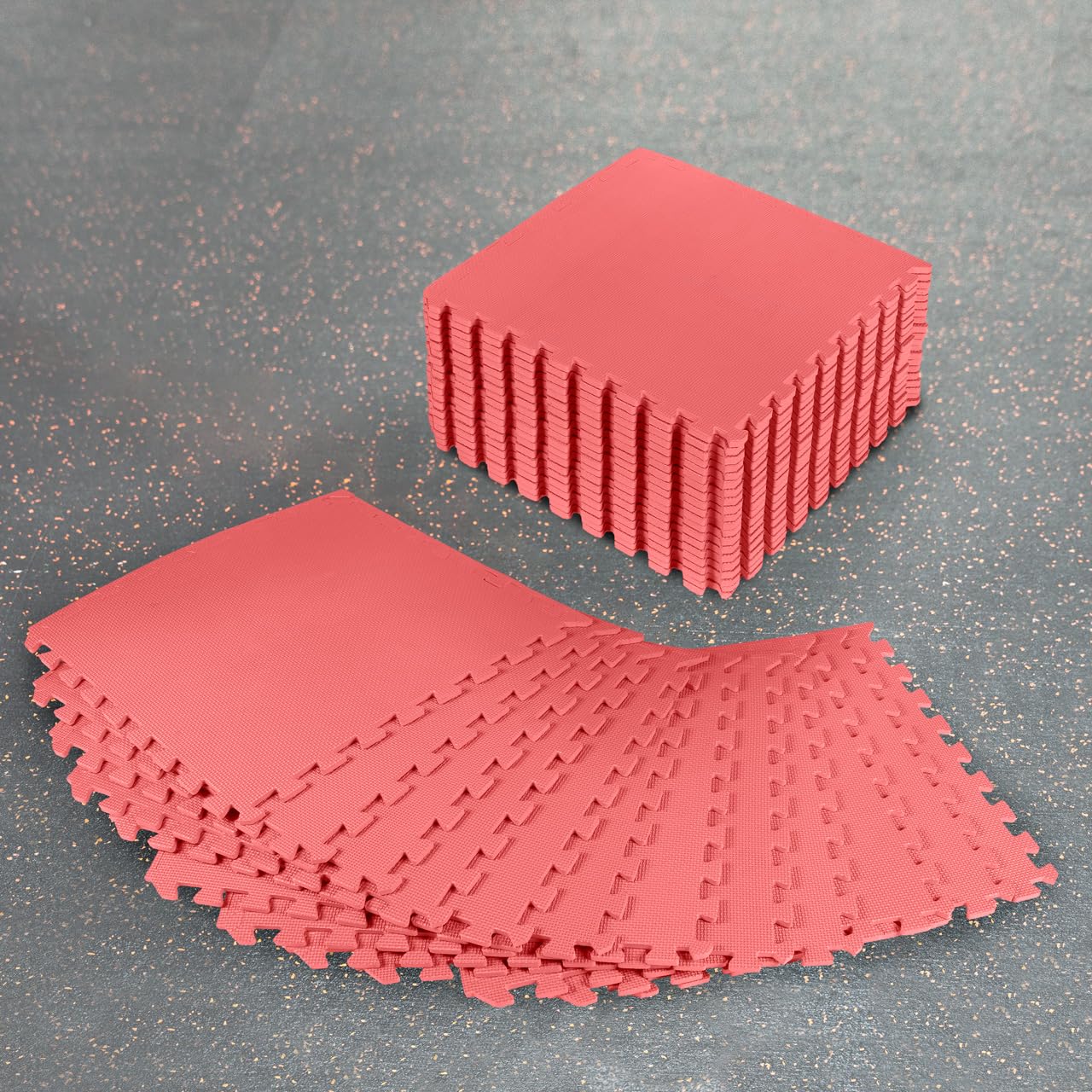 FORZA Interlocking Gym Flooring | High-Density EVA Foam Tiles for Home & Commercial Gyms – Non-Slip Exercise Mat for Floor Protection – Shock-Absorbing & Easy to Assemble (Red, Pack of 16)