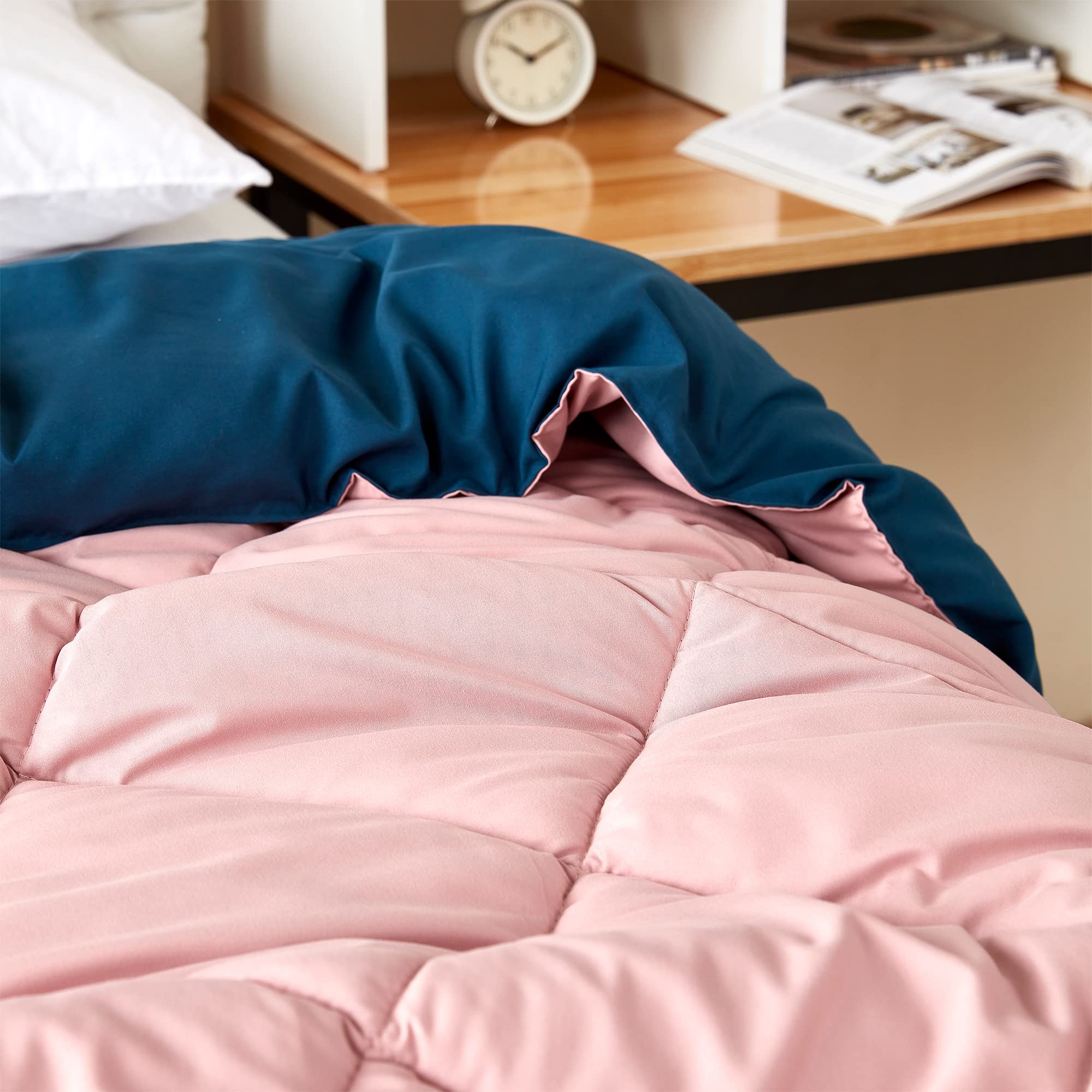 DormCo Silver Pink/Nightfall Navy Reversible Twin XL Comforter