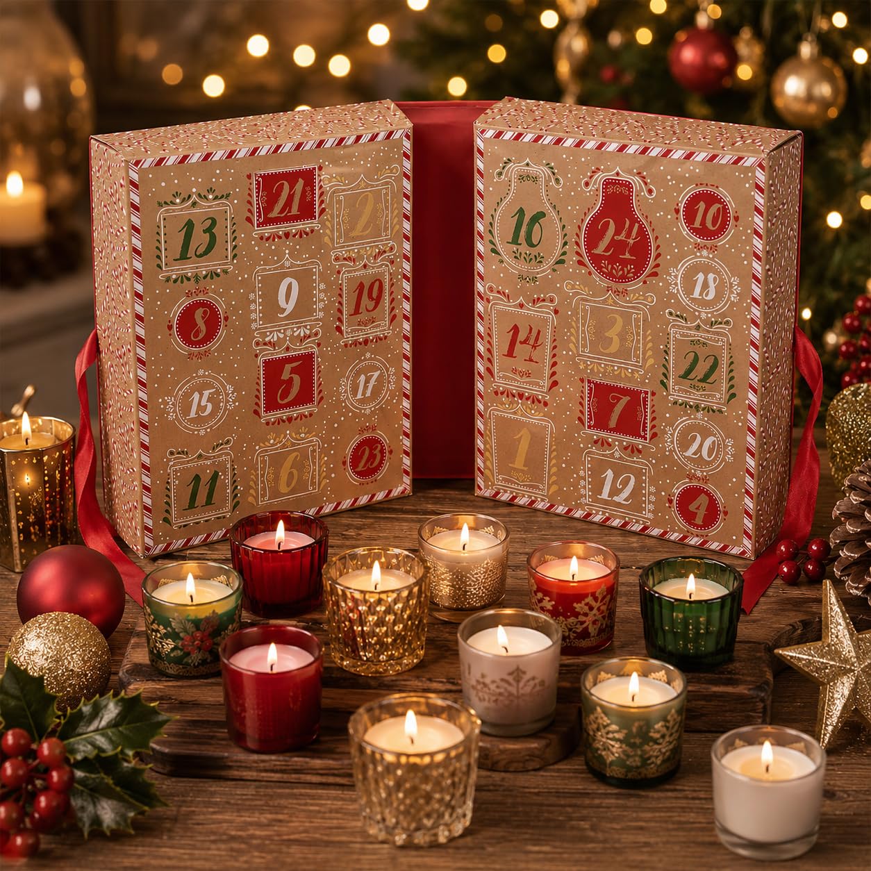 Calendario dell’Avvento con Candele Profumate – 24 Candele & Decorazioni Natalizie – Calendario dell’Avvento di Lusso per Donne – Idea Regalo di Natale – Idea Regalo di Natale