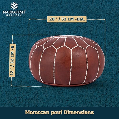 Miniatura 3 de Marrakesh Gallery Funda redonda de cuero genuino para puf – Reposapiés otomano marroquí hecho a mano, reposapiés sin relleno – Decoración boho –