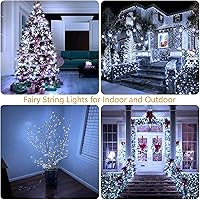Vista 7 de Guirnalda de 200 luces LED de 66 pies enchufables con control remoto, tira de luces impermeables para exteriores e interiores, 8 modos