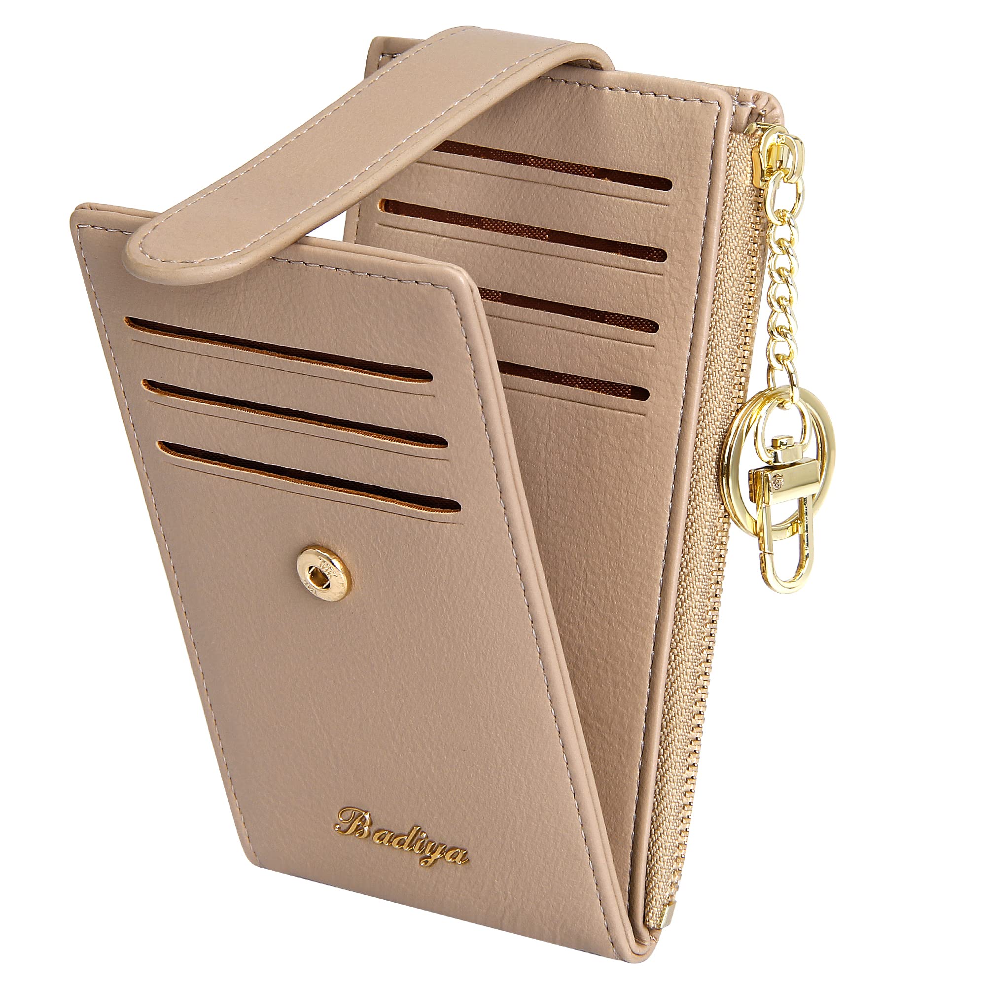 Badiya Slim Women Wallet RFID Blocking Bifold Compact 9 Card Slots Holder Wallets Soft Leather with Zipper Coin Pocket 2 ID Window