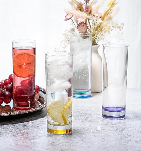Miniatura 3 de Red Co. Collins Slim Tall Highball - Juego de 6 vasos de agua de 10 onzas líquidas con parte inferior multicolor