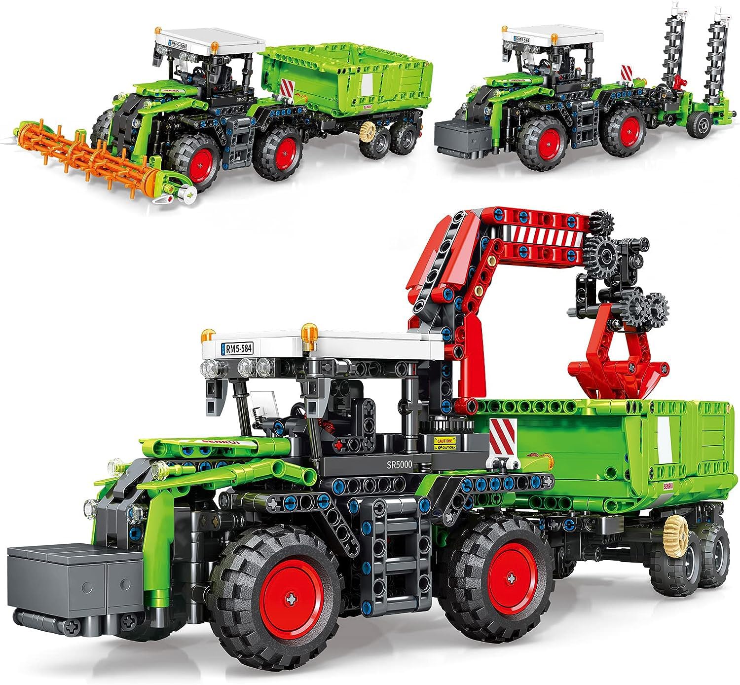 Mov stone City Construction 3 in 1 Tractor Harvester Building Block Kits, Truck Farm Construction Vehicles Set Toys for Adults and Boys Girls 8-12(