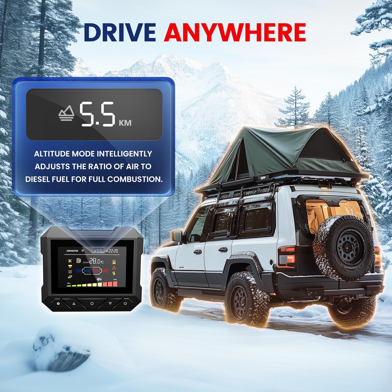 HCALORY 8kW Diesel Standheizung, 230V AC & 12/24V DC, 0,15–0,46 l/h Tragbare Dieselheizung mit Bluetooth APP & Adapter, Höhenmodus 5500m max,5 l Kraftstofftank, Heizung für Auto, LKW, Boot, Wohnmobil