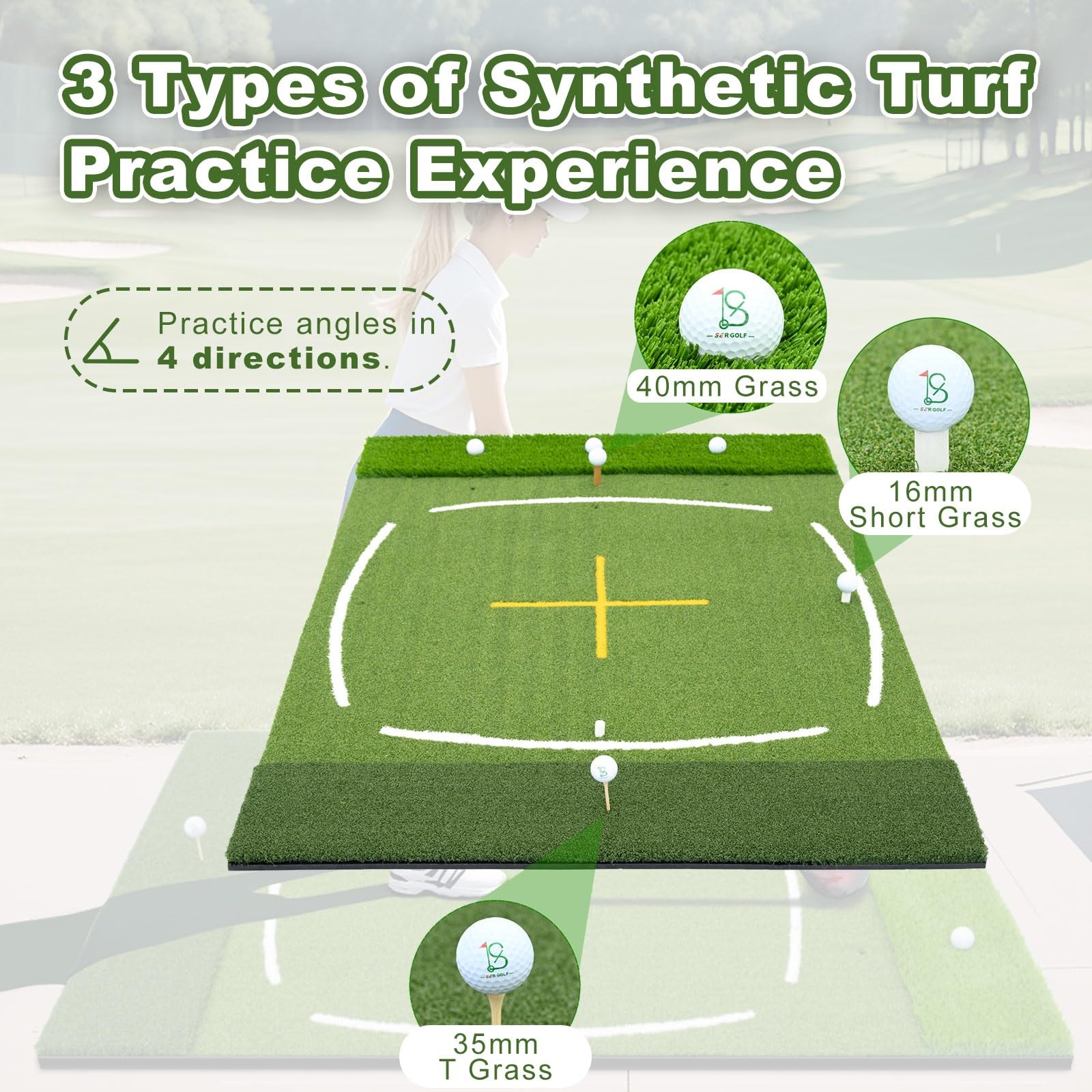 Duża Mata Golfowa Dual-Turf, Do Domu I Ogrodu | Trening Swing, Drive I Chip, Real Feel, Amortyzowana Podstawa Dla Golfistów