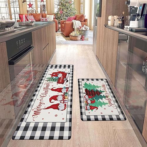Miniatura 7 de Bsmathom Juego de 2 alfombras y tapetes de cocina antifatiga de Navidad, antideslizantes, impermeables, tapetes de escritorio cómodos para cocina