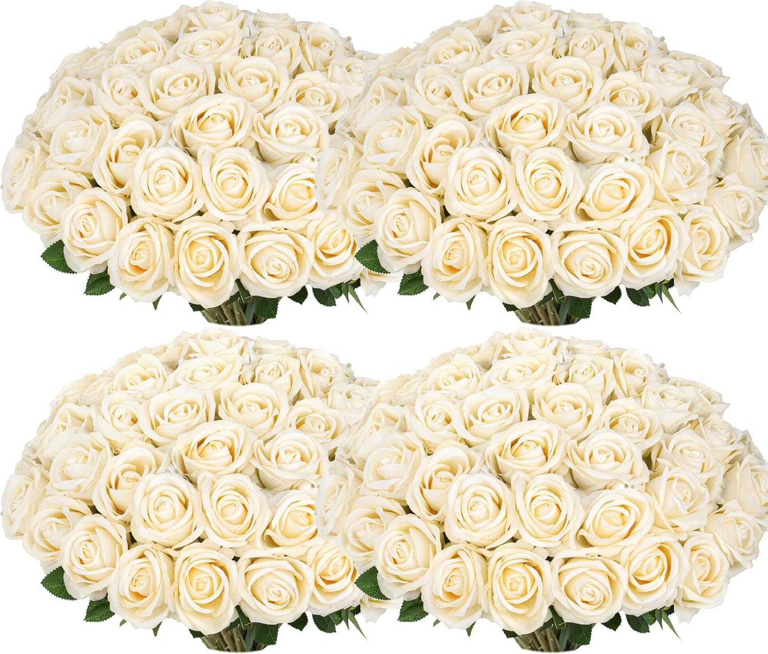 100 PCS Fake Champagne Roses, Artificial Champagne Flowers Bulk Realistic Silk Faux Rose with Stems for Wedding Decoration Anniversary Bridal Bouquet DIY Floral Arrangement Romantic Home Decor Gifts
