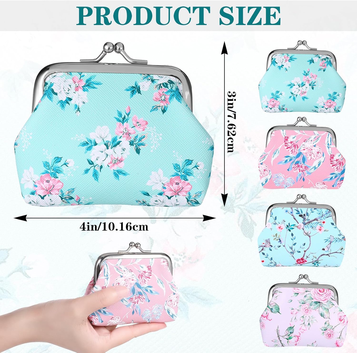 16 Pcs 4 x 3 In Canvas Floral Buckle Coin Purses Vintage Kiss Lock Change Purses Bulk Rose Flower Wallet for Women Small Vintage Coin Purses - Image 5