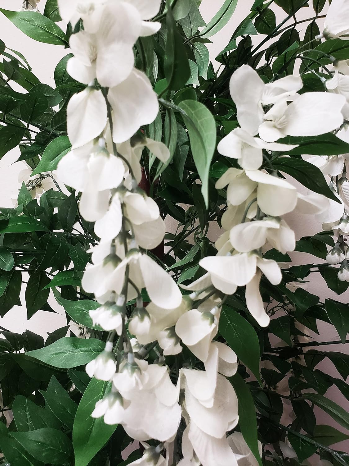 AMERIQUE White Pair Gorgeous & Dense 5 Feet Artificial Silk Wisteria Trees with Flowers, with Nursery Pots, Feel Real Technology, 5'