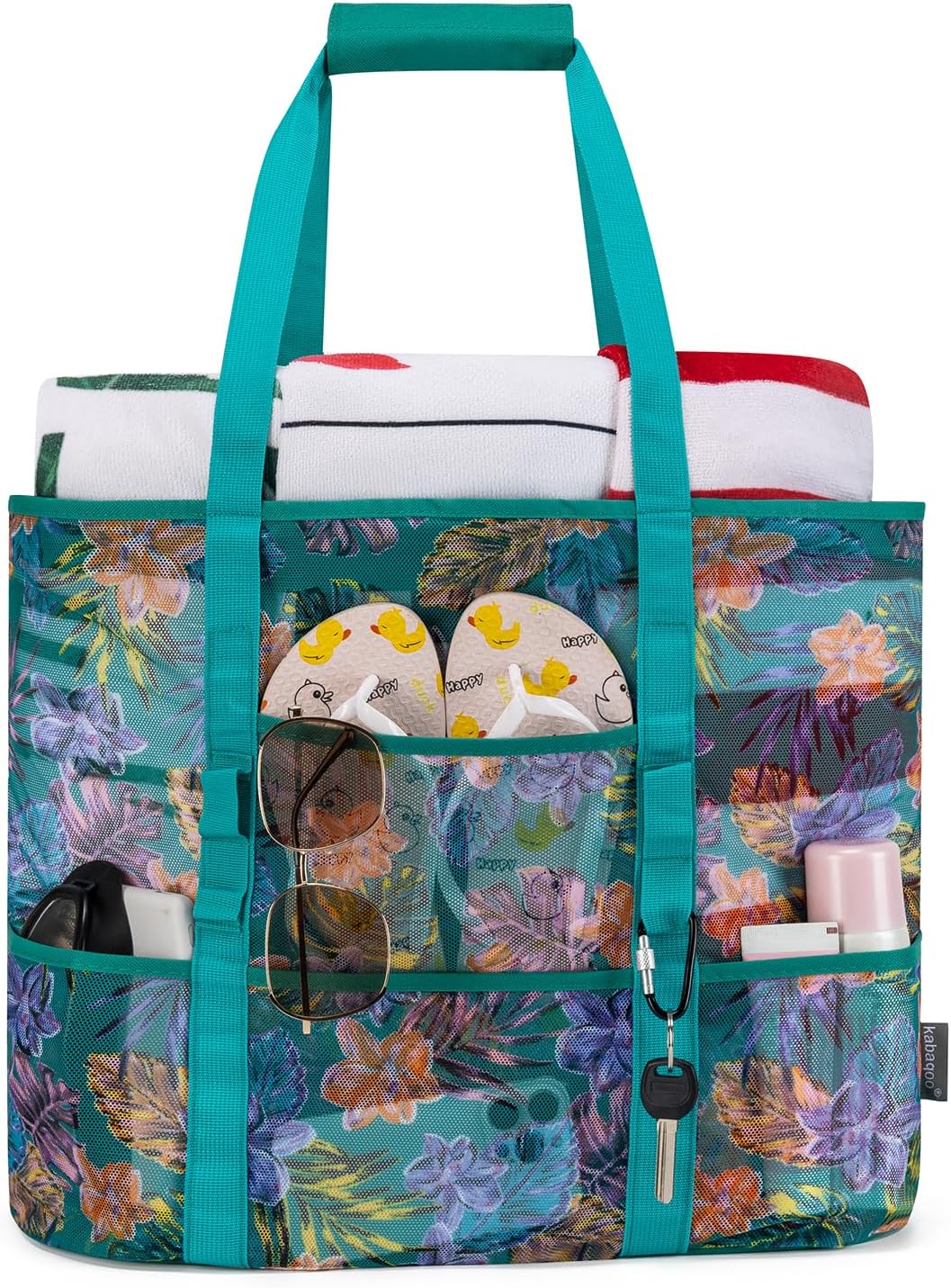KABAQOO Mesh Beach Bag, Extra Large Beach Bags with 9 Pockets & Zipper Waterproof Lightweight Beach Tote for Beach/Pool Trip | Extra Large, 9 Pockets, Zipper, Waterproof, Lightweight, Beach/Pool Trip