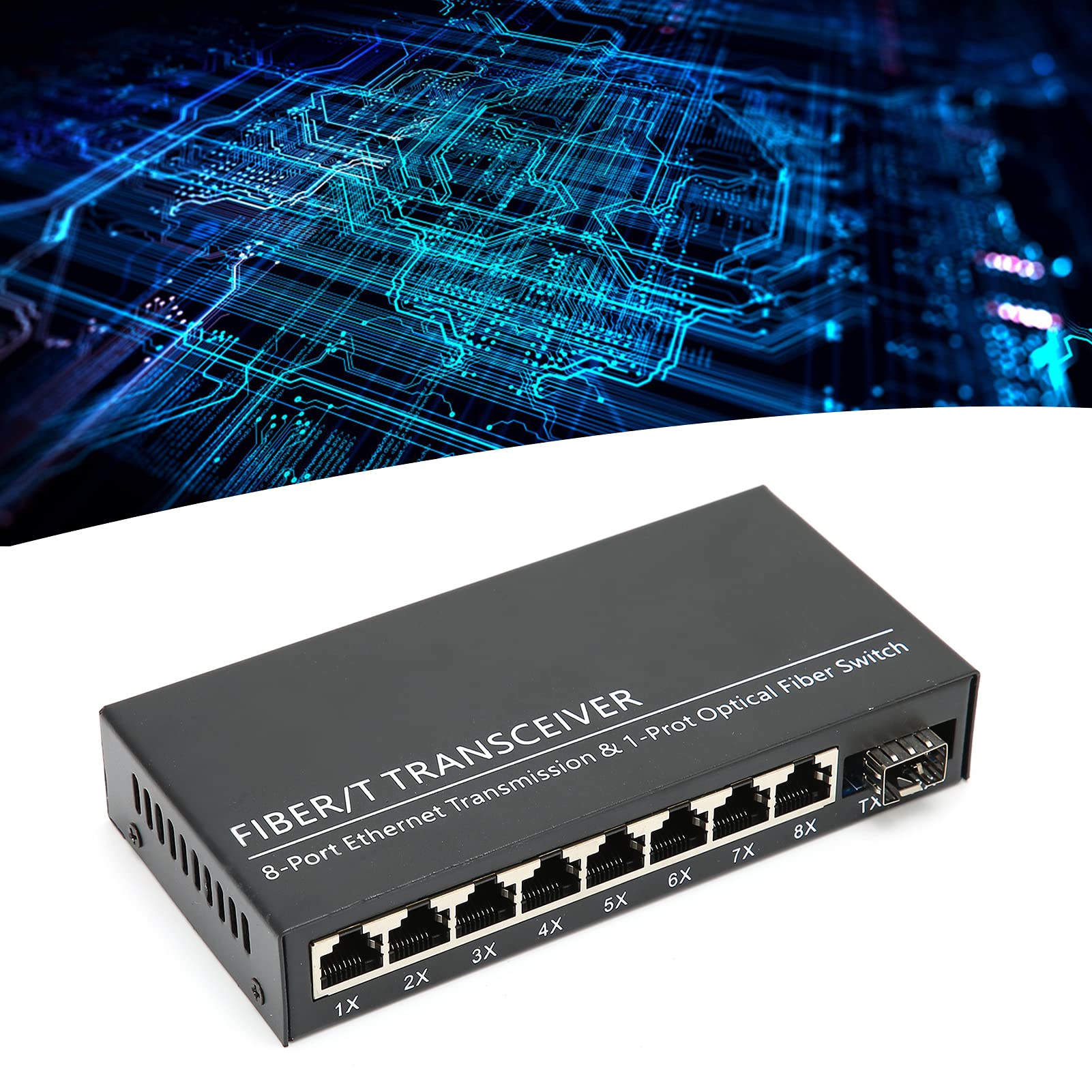 Convertisseur de Média Gigabit Ethernet, 1 Fibre 8 Ports Ethernet Monomode Dual Fiber Adaptive Gigabit Converter, RJ45 10/100/1000M Gigabit Switch, Convertisseur Fibre vers Ethernet avec Duplex SC