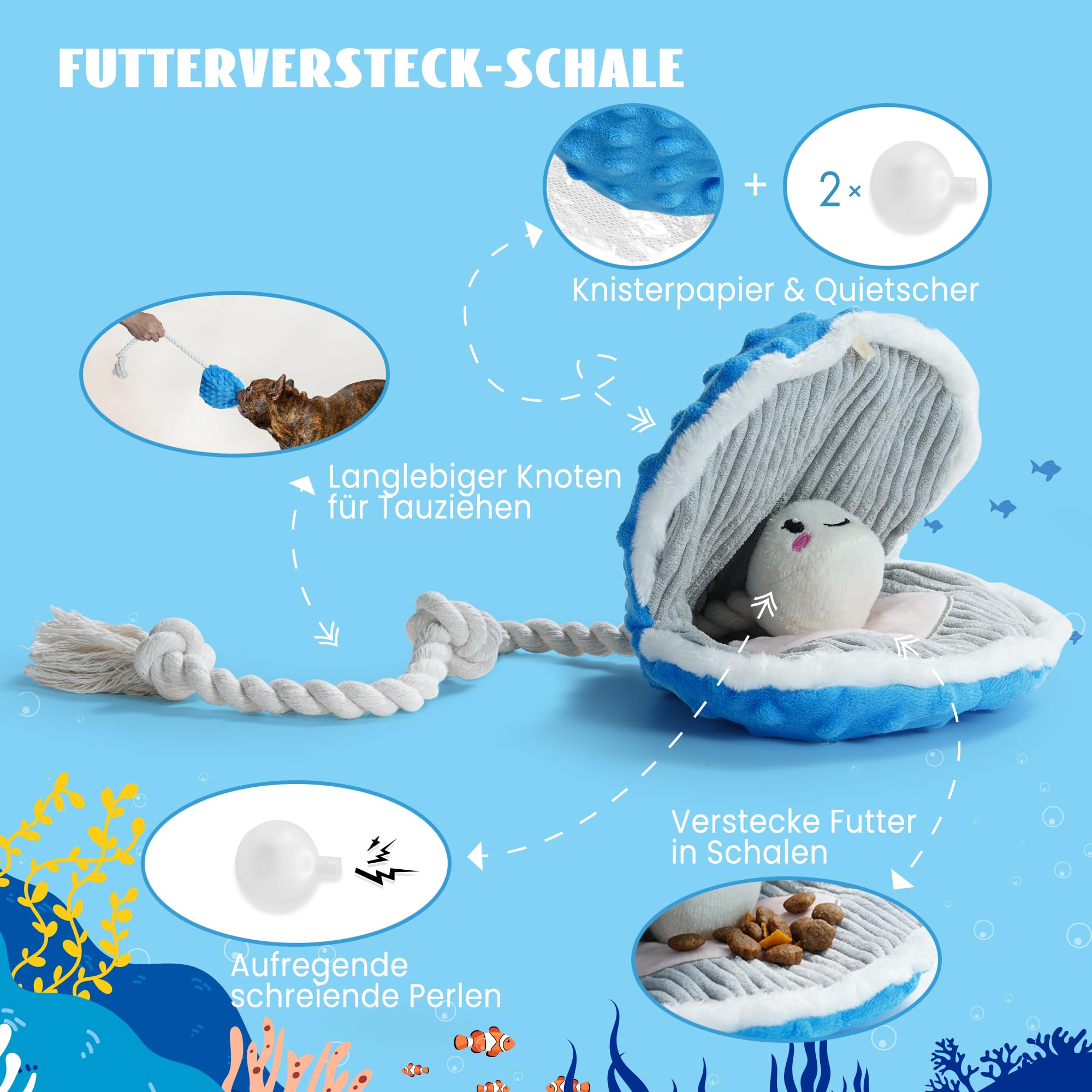 Nocciola Quietsch-Hundespielzeug, Blauer Oktopus, gefüllter Ozean-Thema, interaktives Hundespielzeug geeignet für kleine, mittlere und große Hunde, langlebig für Aggressive Oktopus-Cheers