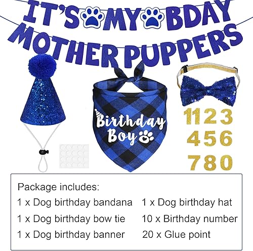 Miniatura 3 de Suministros para fiesta de cumpleaños para perros, varios tamaños, sombrero de cumpleaños para perro con números, bandana, pajarita, letrero con