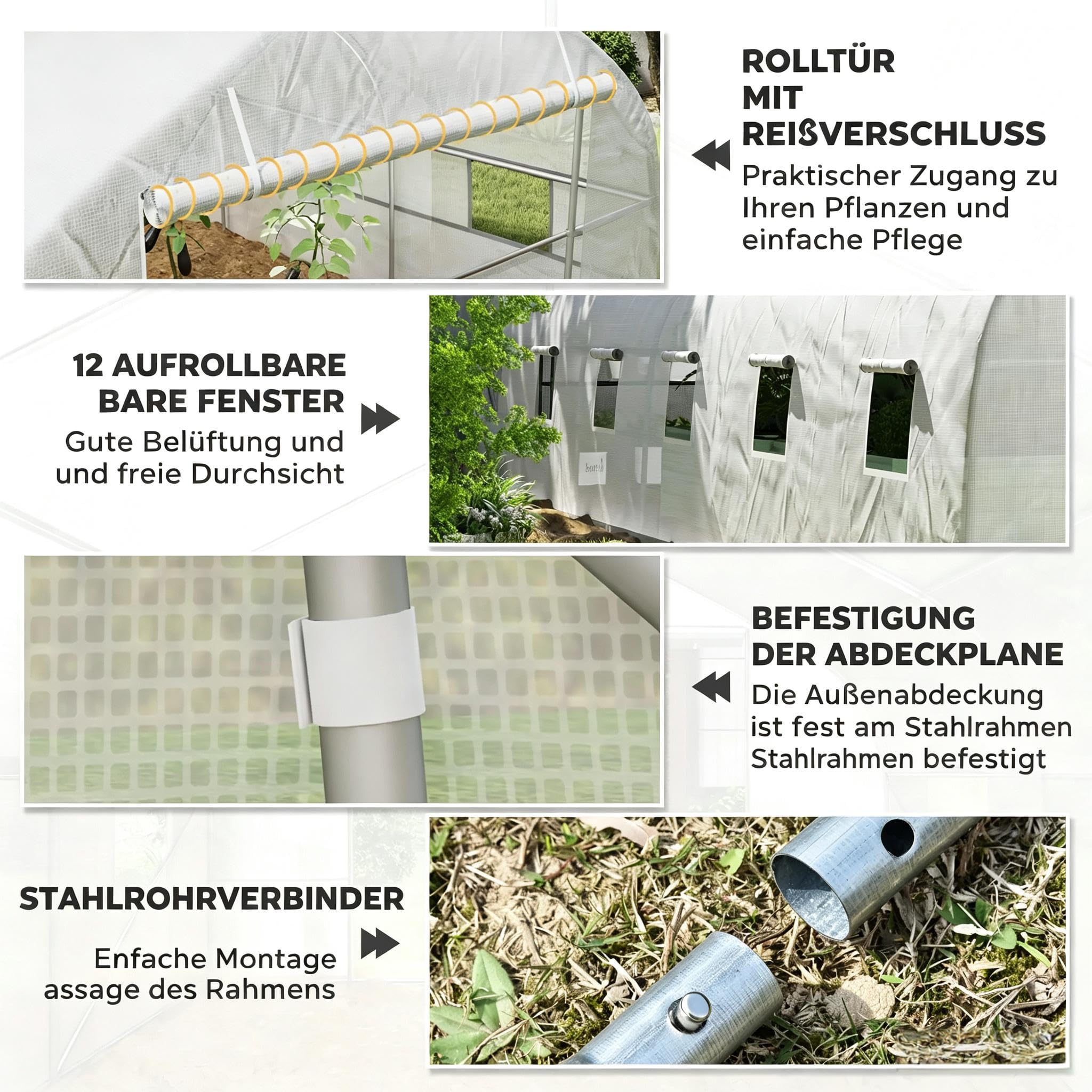 Gartengewächshaus 8x3x2 M, Weiß