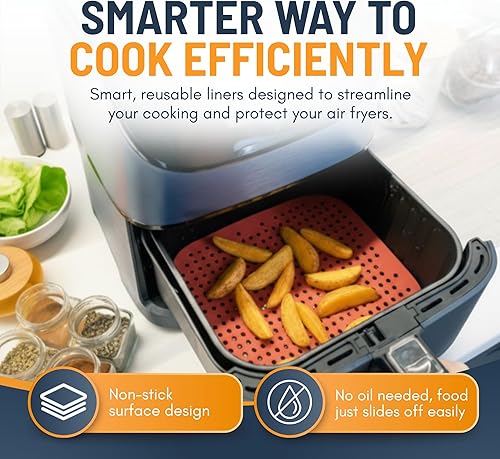 Miniatura 5 de Linda's Essentials - Forros cuadrados reutilizables de silicona para freidora de aire (7.5 pulgadas, paquete de 3) - Accesorios antiadherentes y