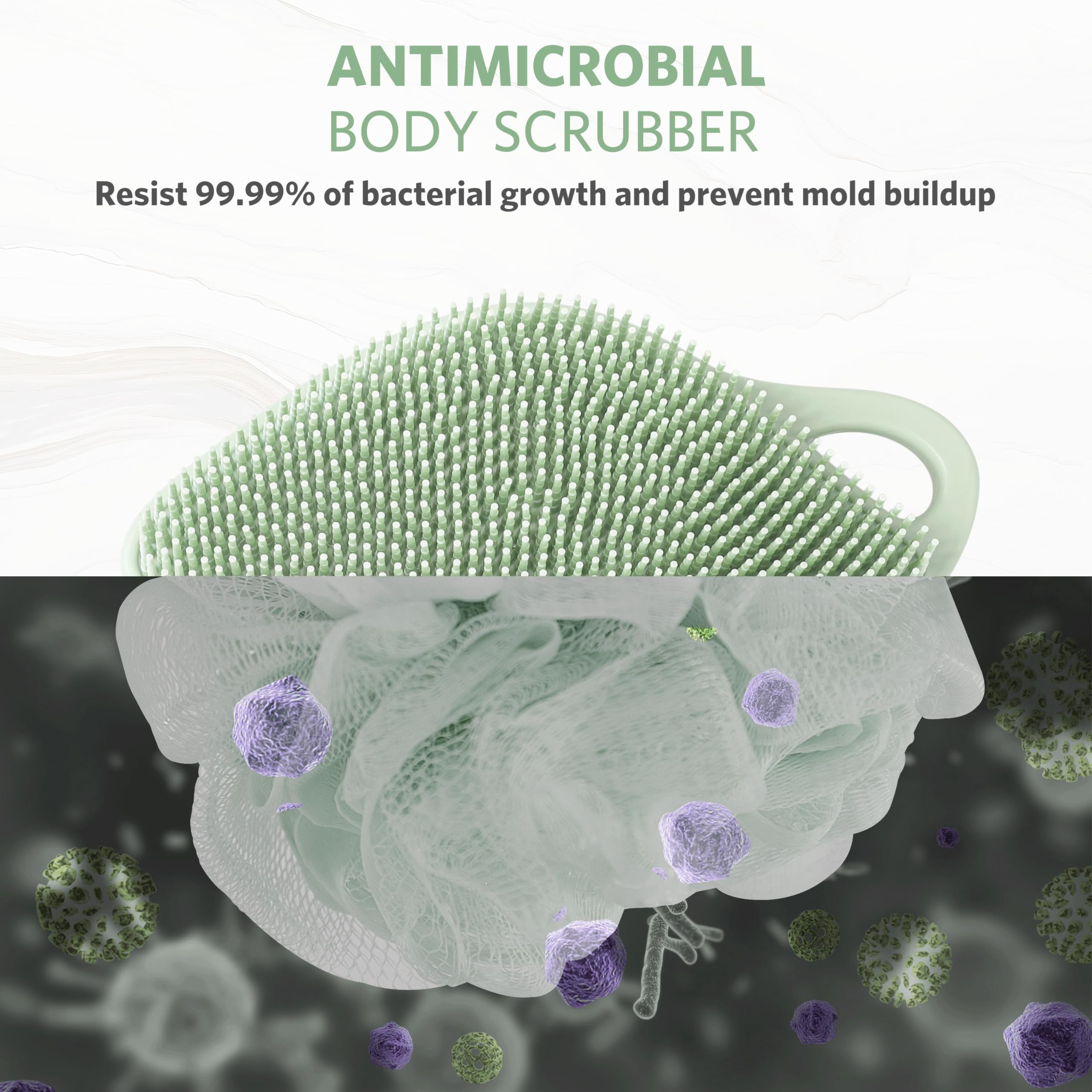 Sndyi Silicone Body Scrubber, Gentle Exfoliating Body Scrubber for Sensitive Skin, Leaf Shaped Shower Scrubber for Body with Lathering Bristles, Silicone Loofah Body Brush for Showering,: Green