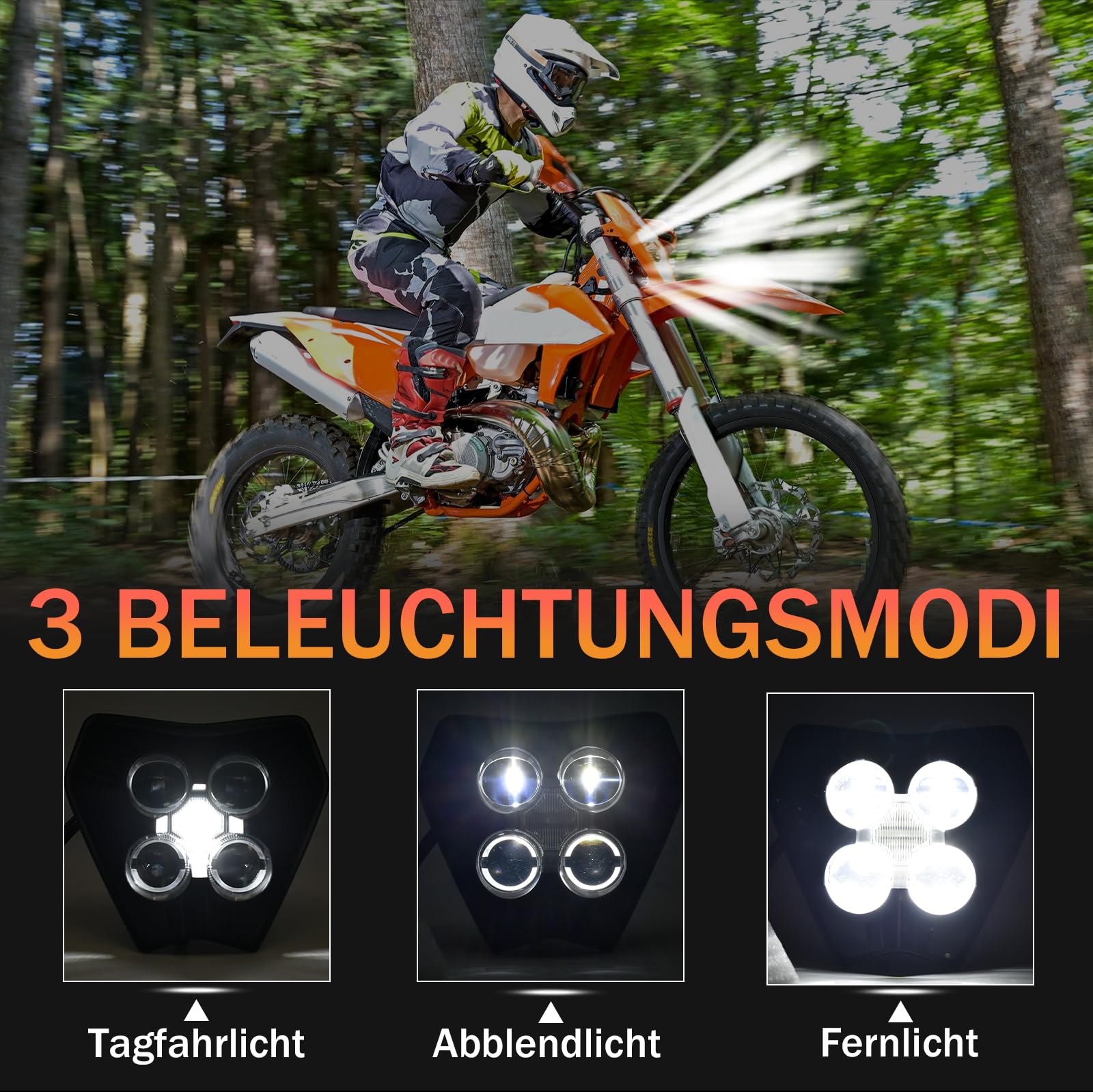 LED Motorrad Scheinwerfer E-GeprüFt Mit Fern- und Abblendlicht Tagfahrlicht für KTM EXC EXC-F XC XCW SX SXW SXF 125 250 300 350 450 500 2024-2025