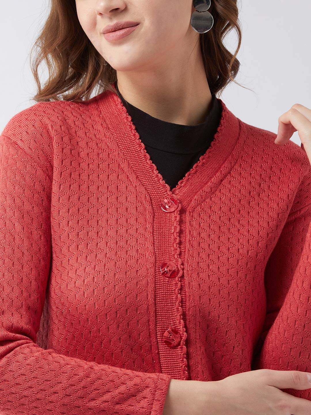 Pivl Self Design V Neck Casual Women Sweater (X-Large, Peach) - Image 6 thumbnail