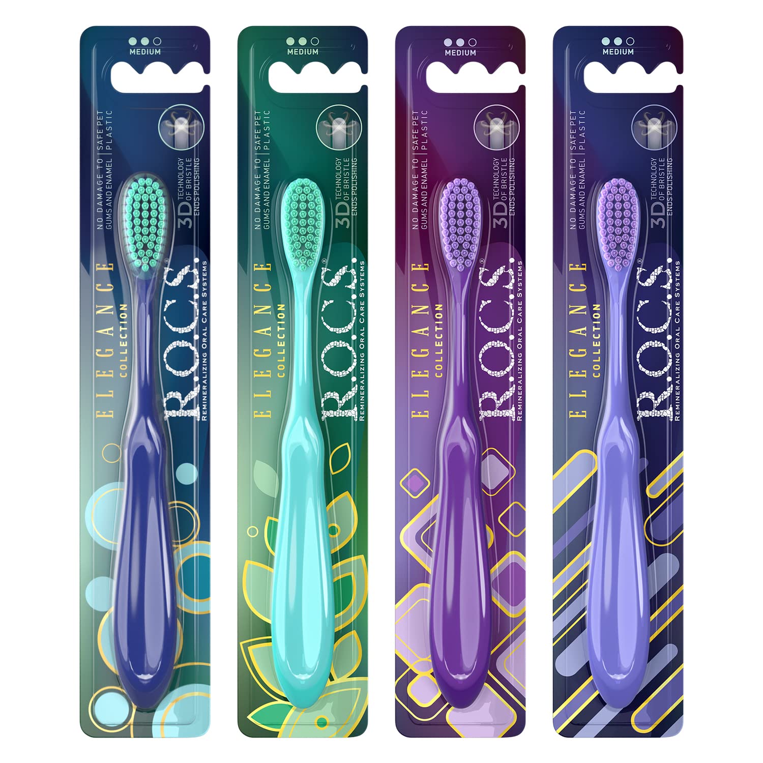 R.O.C.S.Elegance Toothbrush - Medium Strength - Comfortable Grip - Colourful Design (Color Cannot be Selected)